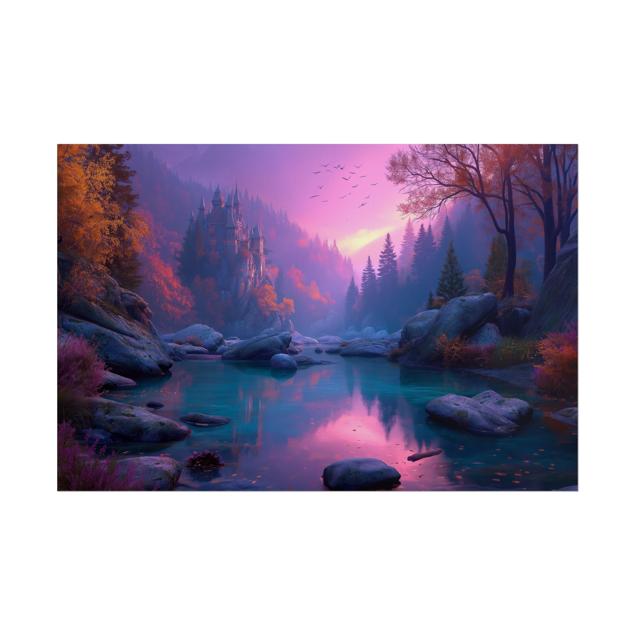 Scenic Twilight Lake  Dreamy Forest Sunset Wall Art