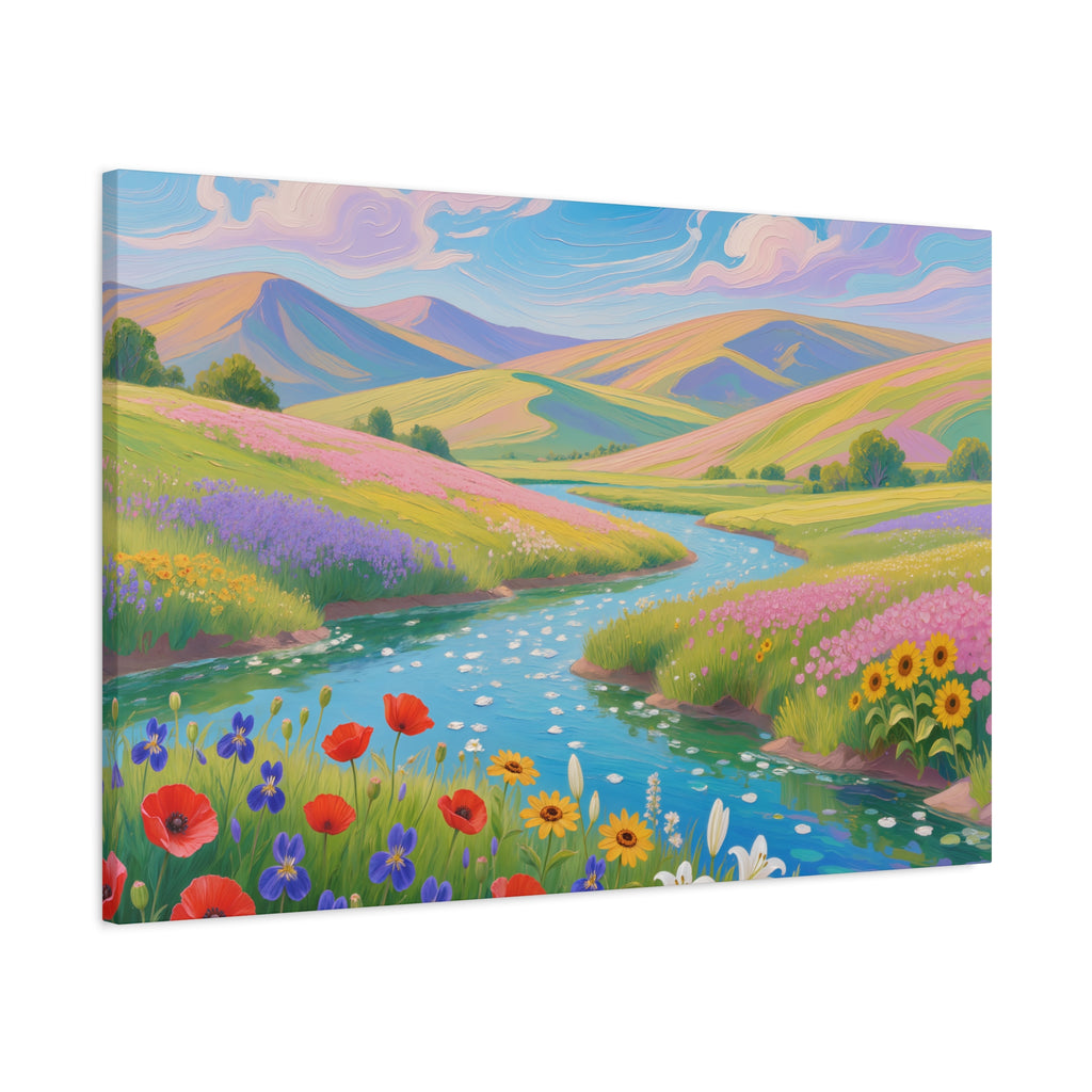 Matte Canvas Print Colorful Meadow River Landscape Wall Art
