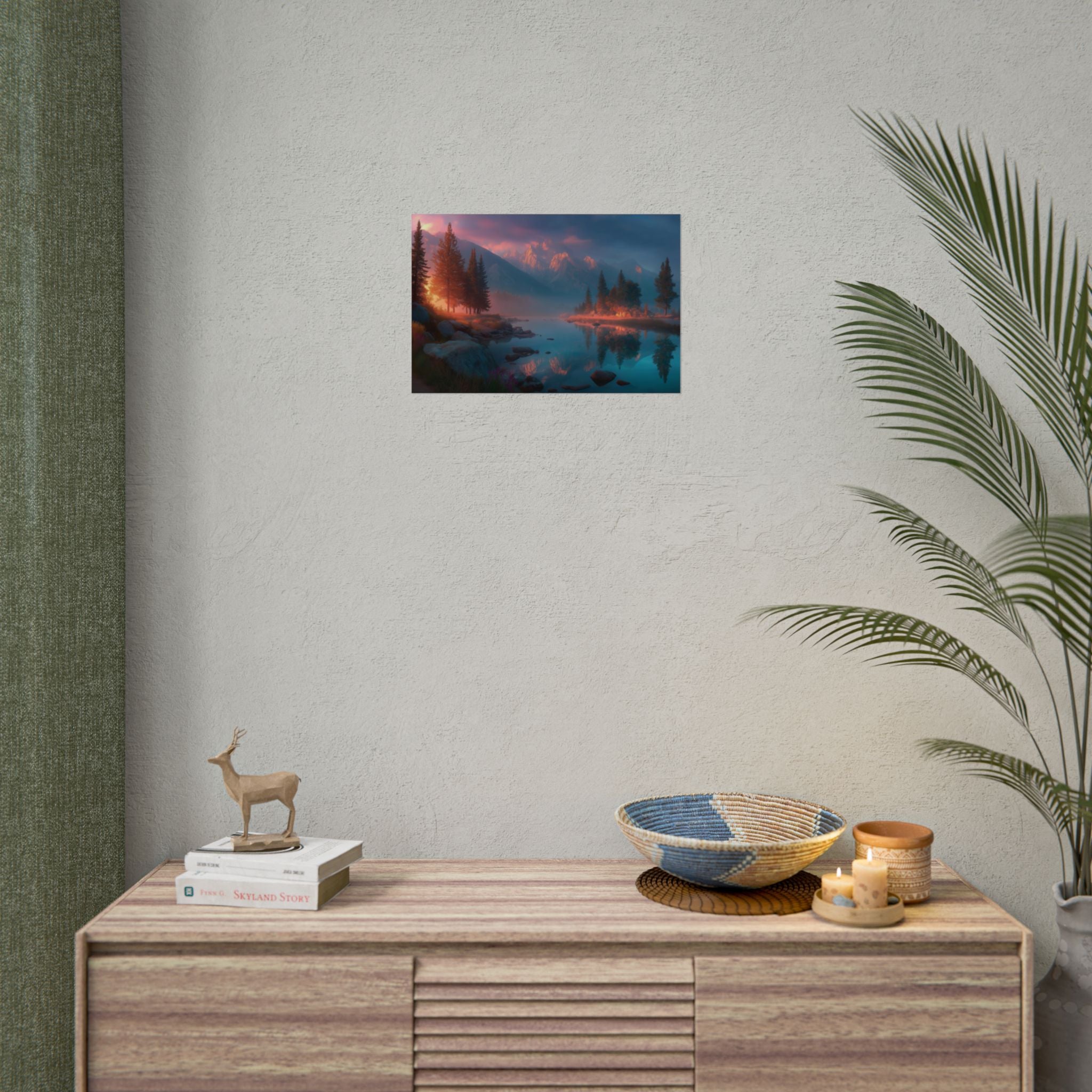 Serene Mountain Lake Sunset Landscape Wall Art