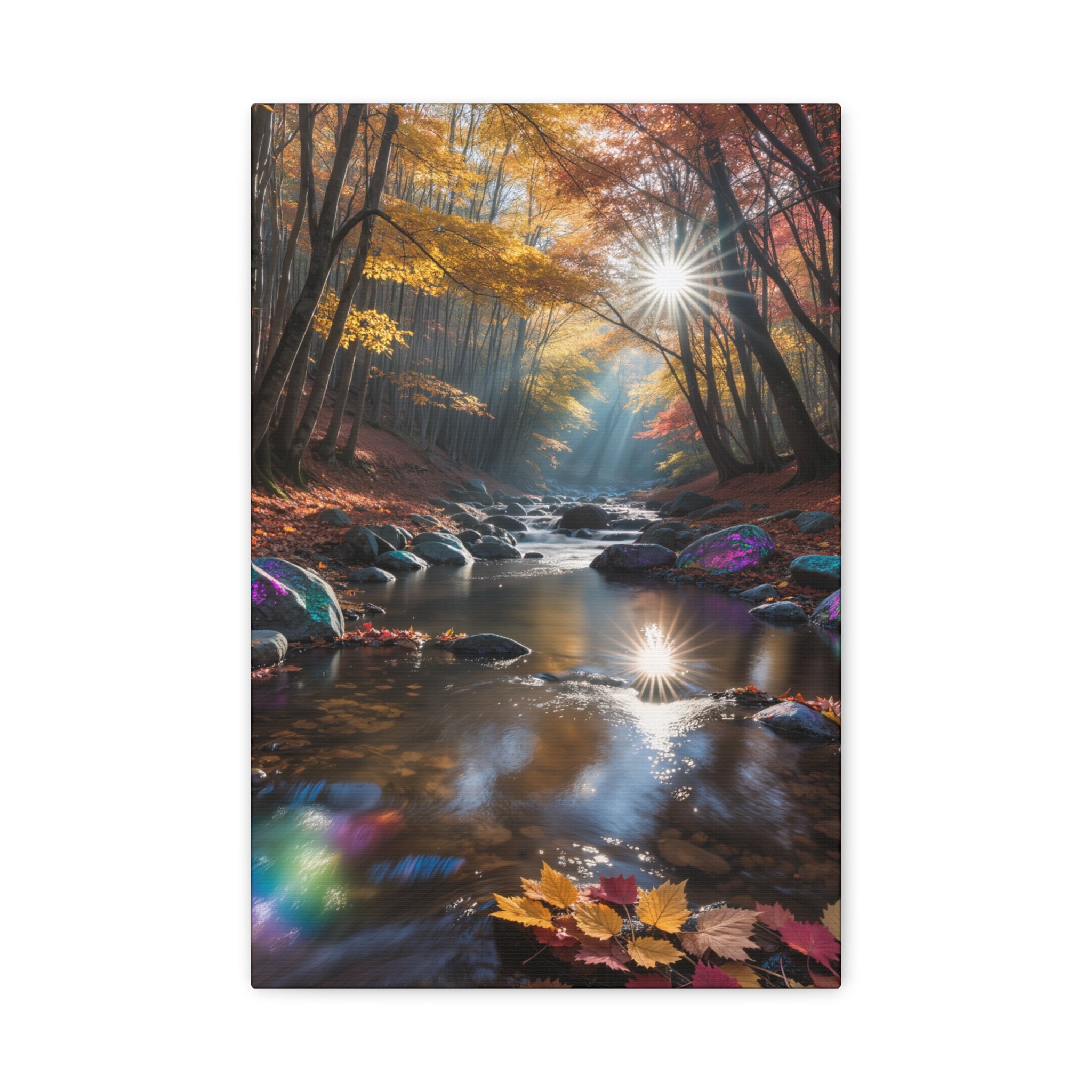 Autumn Forest Stream Matte Canvas Print Stretched Wall Art