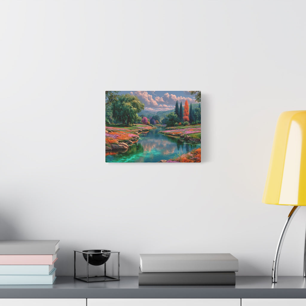 Scenic River Landscape Matte Canvas Wall Art Stretched 1.25"