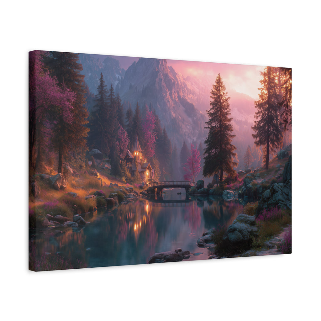 Sunset Forest Lake Matte Canvas Wall Art Stretched 1.25"