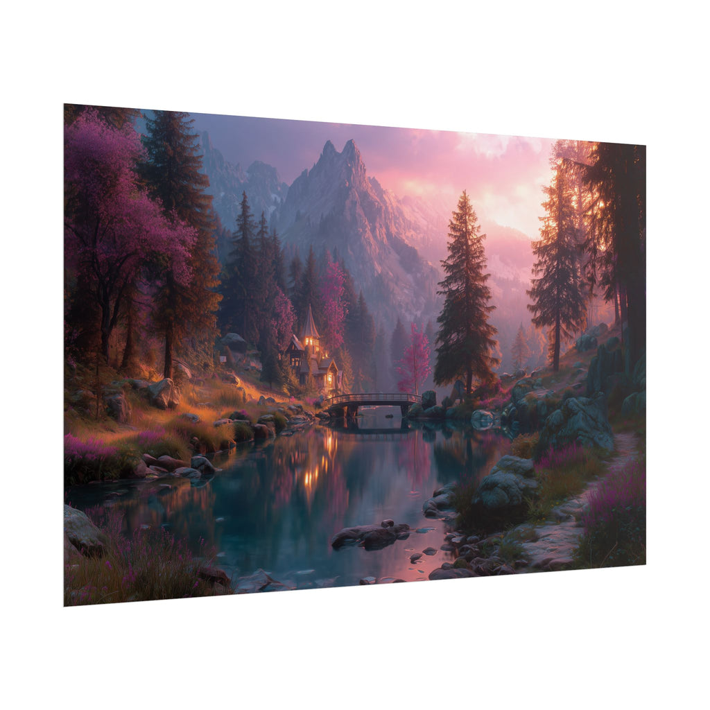 Landscape Serene Mountain Lake at Sunset Wall Art