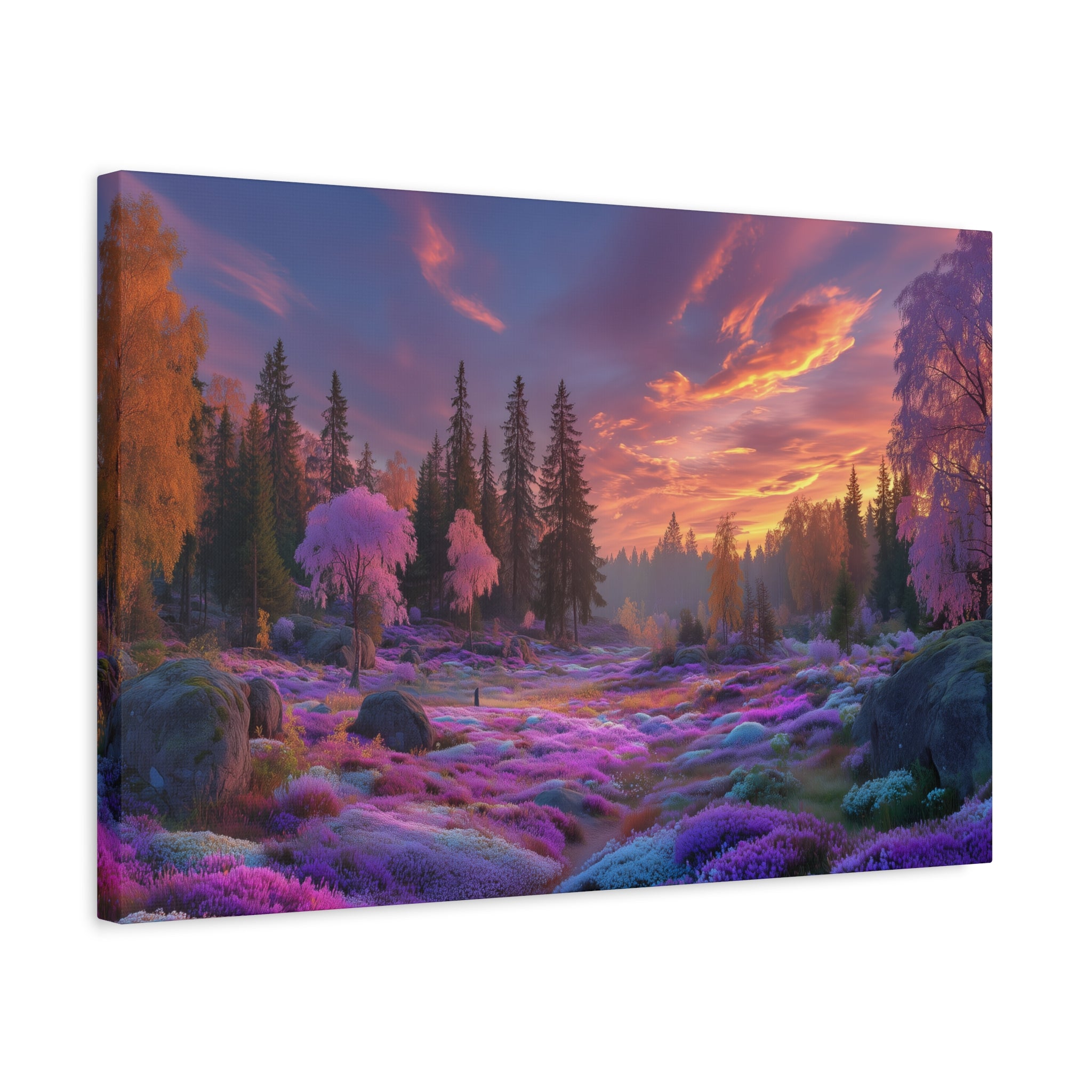 Dreamscape Forest Matte Canvas Print Vibrant Sunset Purple Meadow Wall Art