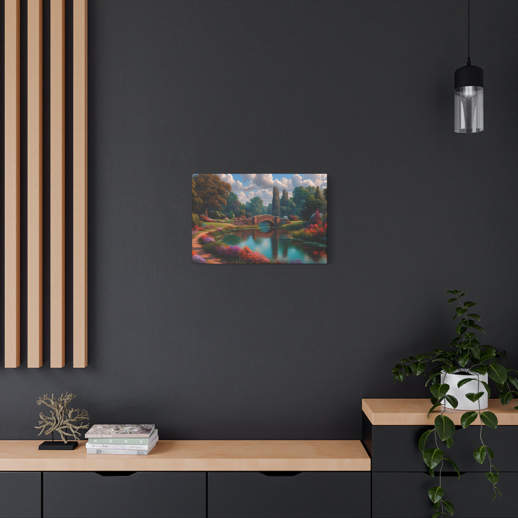 Canvas Wall Art Serene Garden Bridge Landscape Matte Canvas
