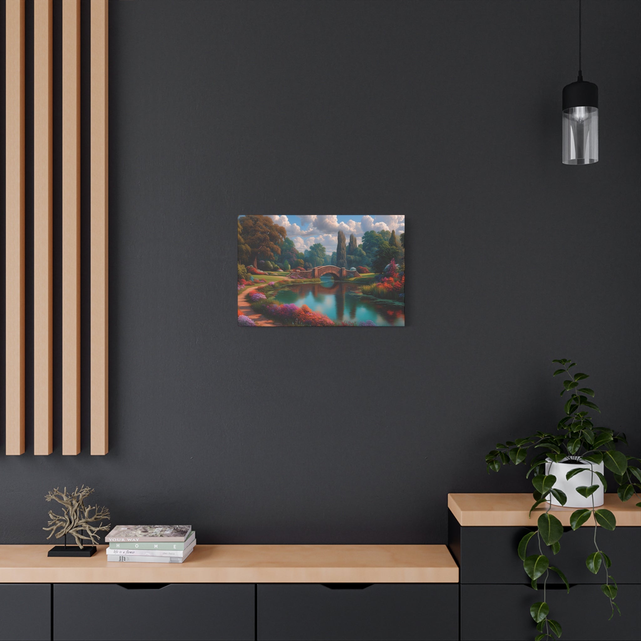 Canvas Wall Art Serene Garden Bridge Landscape Matte Canvas