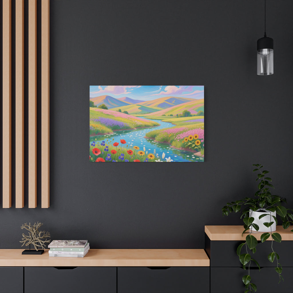 Matte Canvas Print Colorful Meadow River Landscape Wall Art
