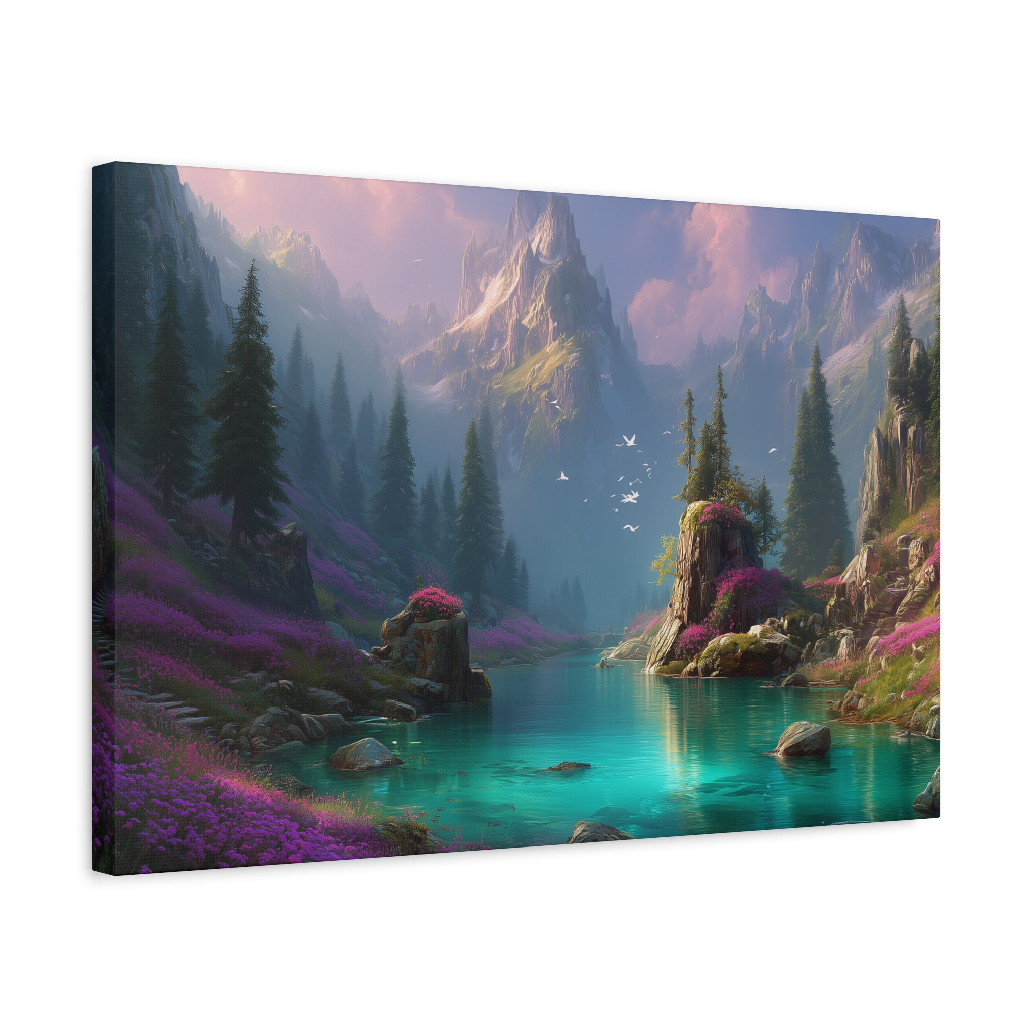 Matte Stretched Canvas Wall Art Tranquil Fantasy Lake Landscape
