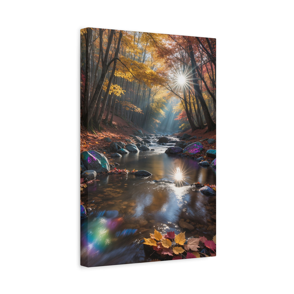 Autumn Forest Stream Matte Canvas Print Stretched Wall Art