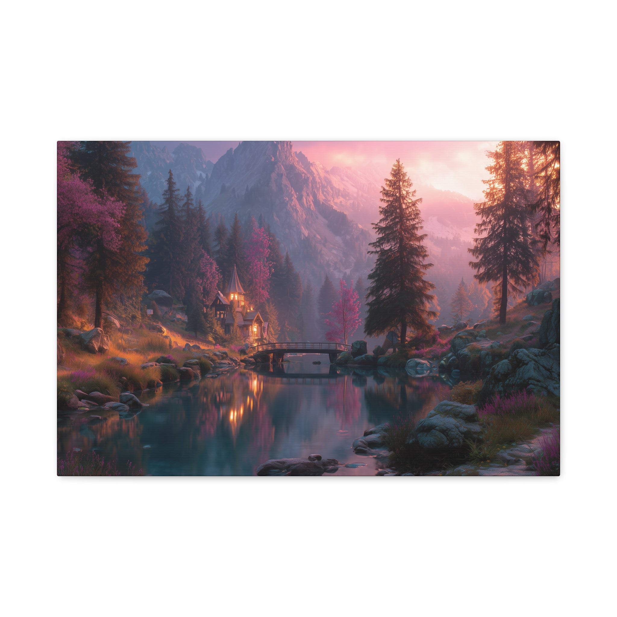 Sunset Forest Lake Matte Canvas Wall Art Stretched 1.25"