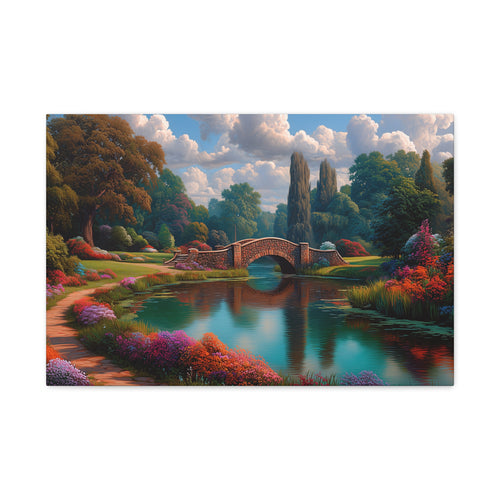 Canvas Wall Art Serene Garden Bridge Landscape Matte Canvas