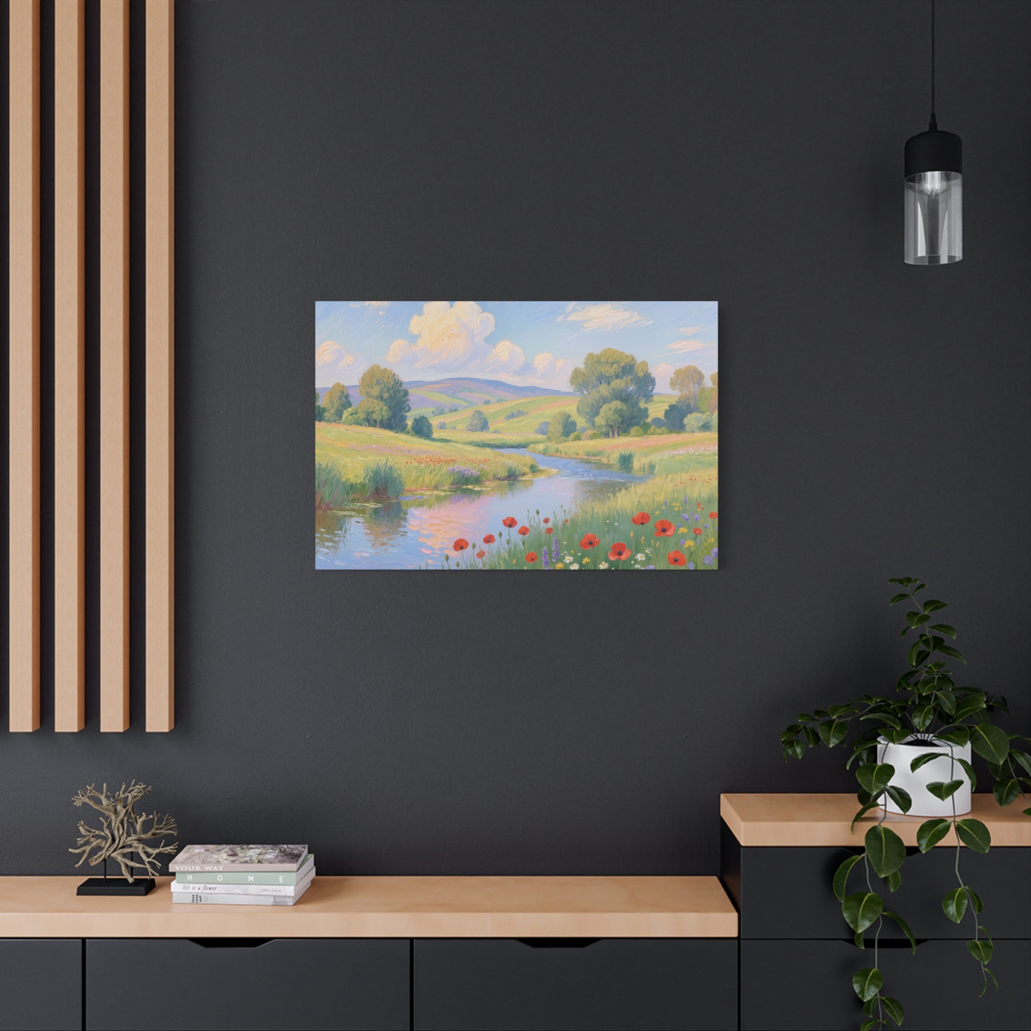 Poppy Meadow River Matte Canvas Print Stretched 1.25"