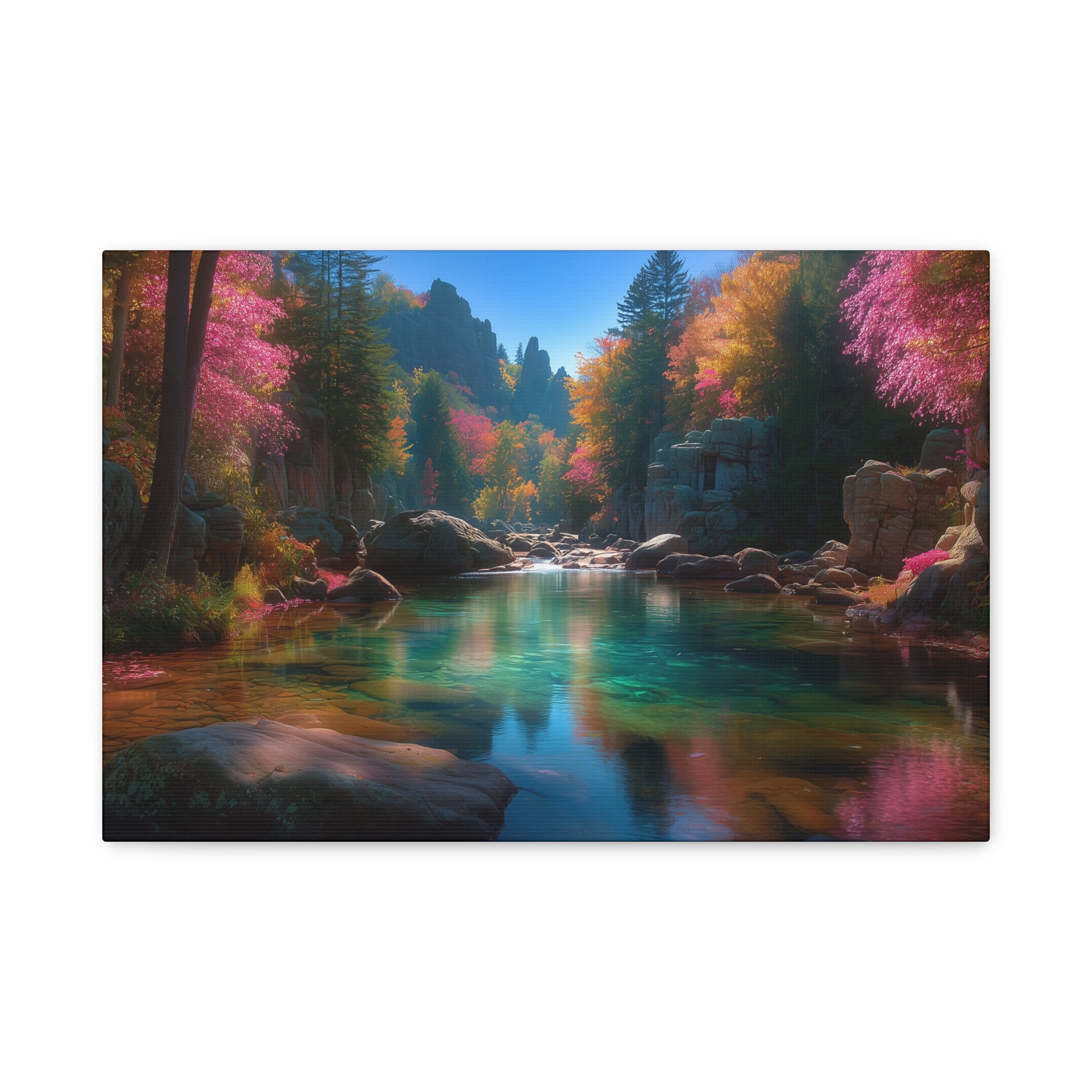 Tranquil Forest River Matte Canvas Print Stretched Wall Art