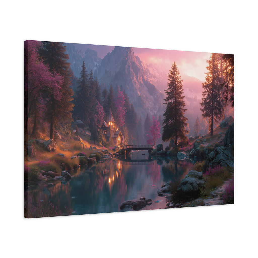 Sunset Forest Lake Matte Canvas Wall Art Stretched 1.25"