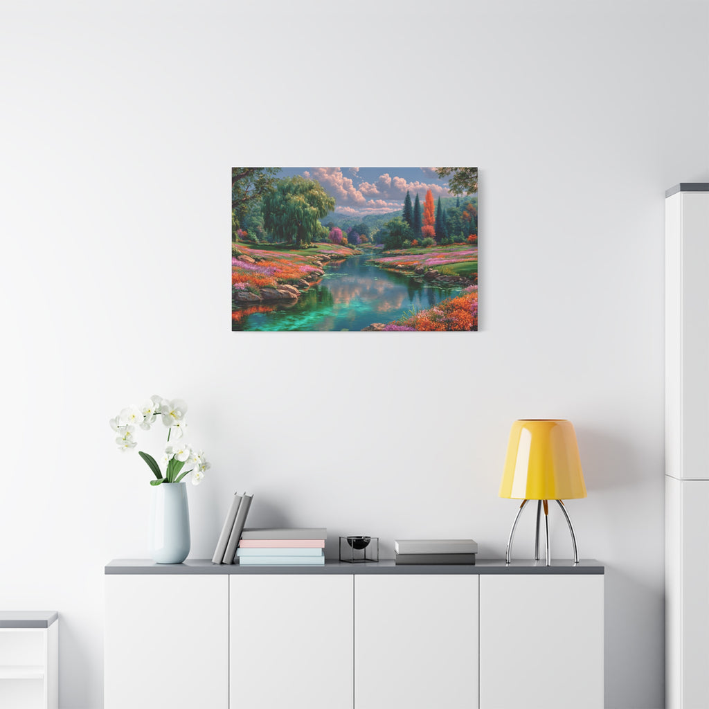 Scenic River Landscape Matte Canvas Wall Art Stretched 1.25"