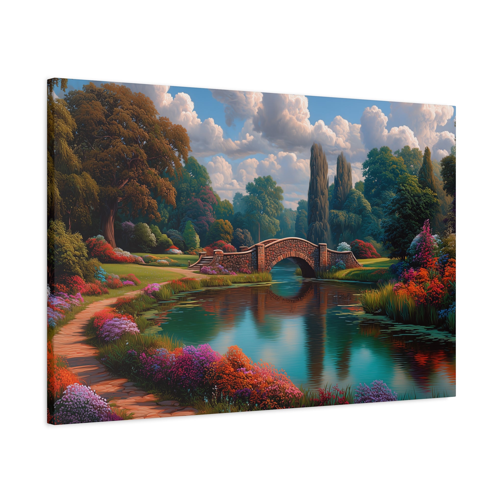 Canvas Wall Art Serene Garden Bridge Landscape Matte Canvas