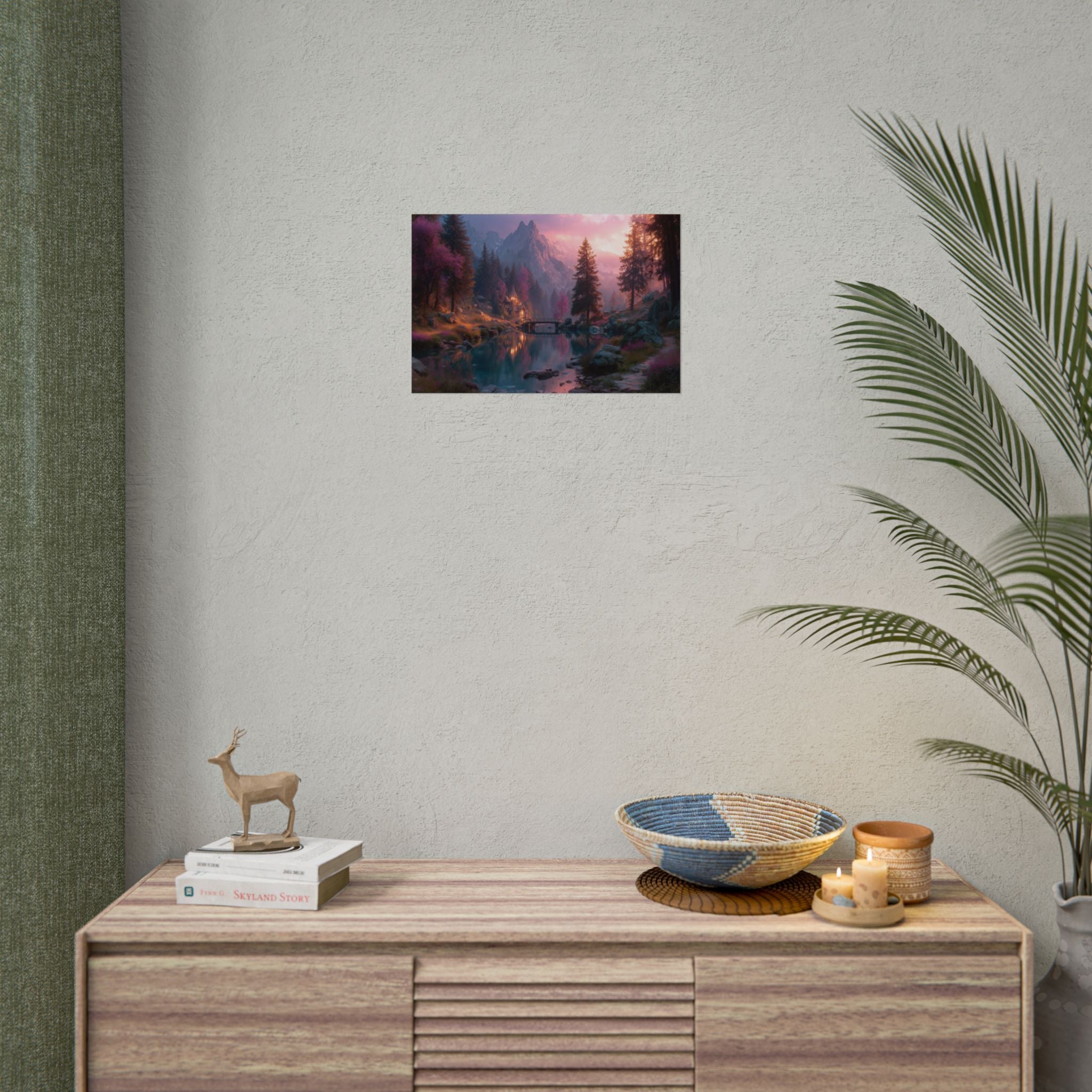 Landscape Serene Mountain Lake at Sunset Wall Art