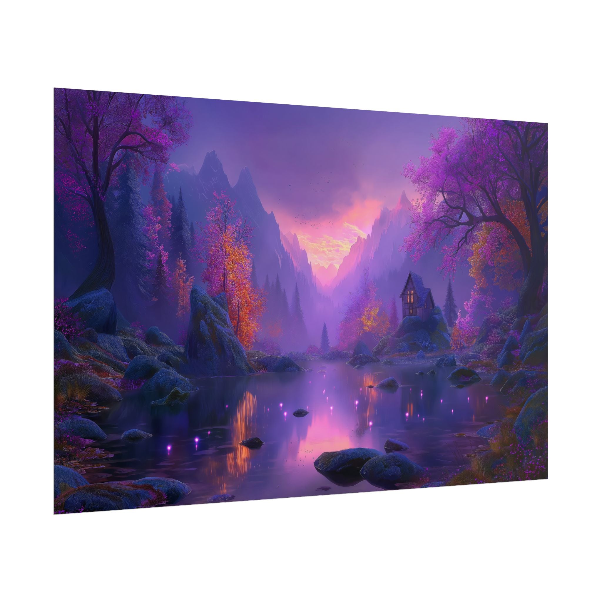 Fantasy Landscape Purple Twilight Lake Scene print