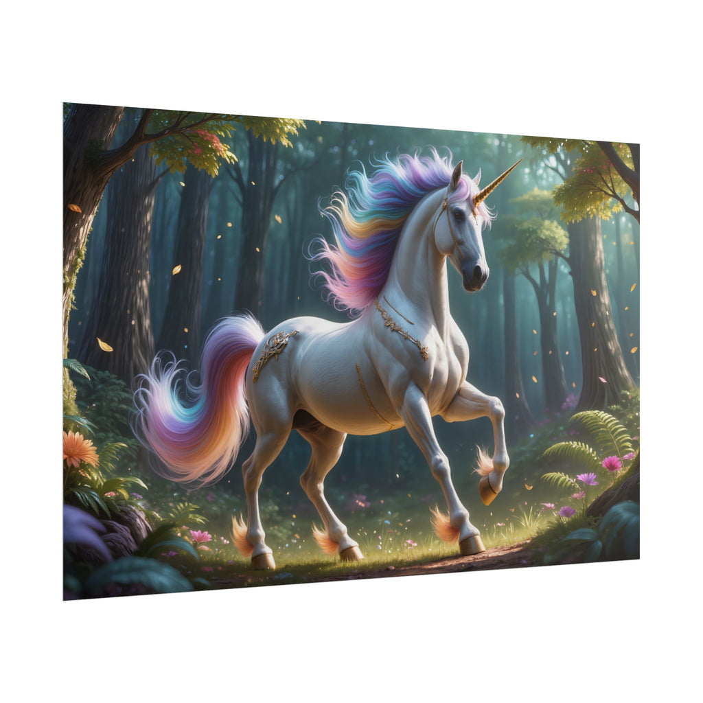 Unicorn Forest  Rainbow Mane Fantasy Wall Art (Rolled Poster)