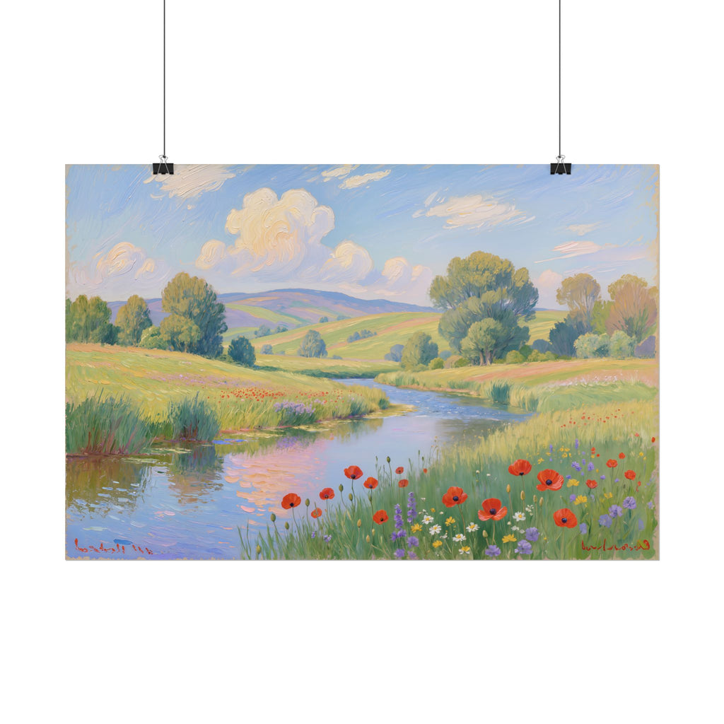Tranquil Meadow River Landscape Print