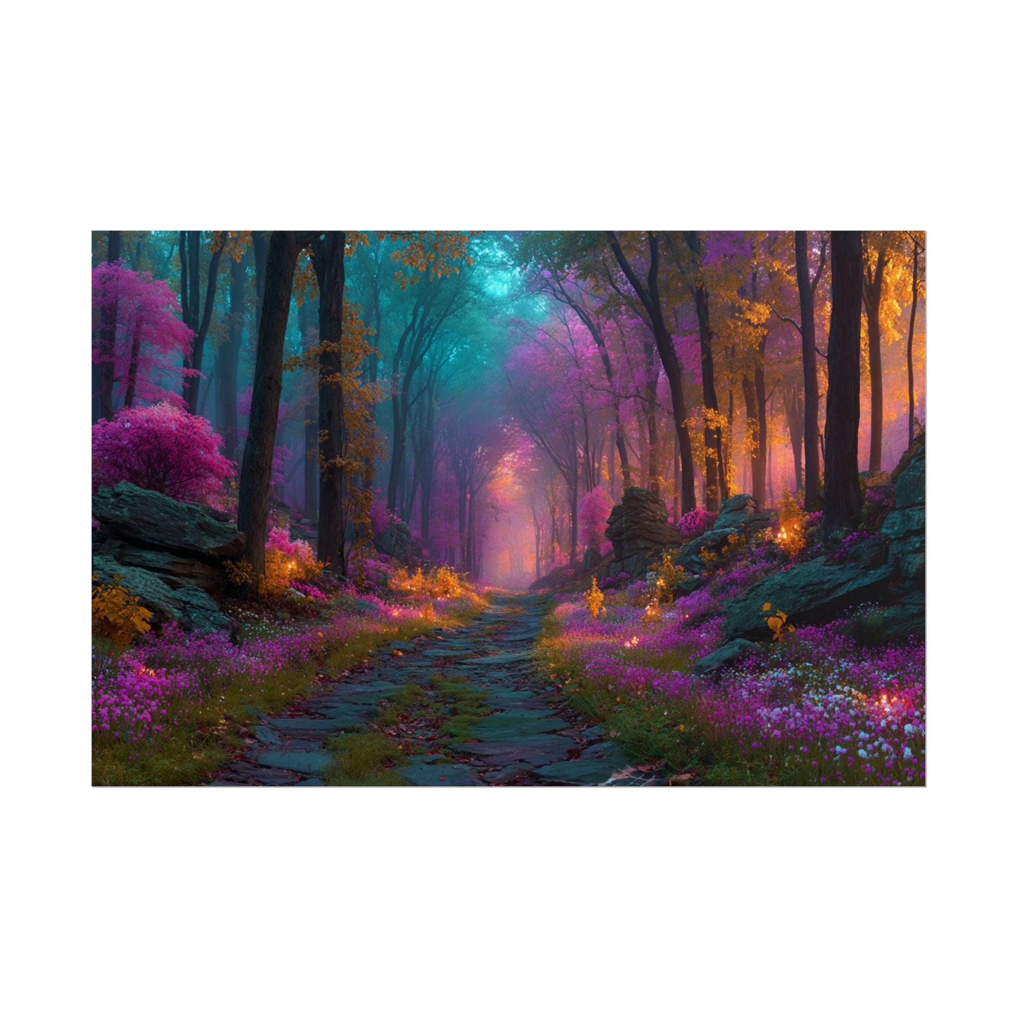 Fantasy Forest Rolled Poster Dreamy Purple & Teal Woodland Wall Art