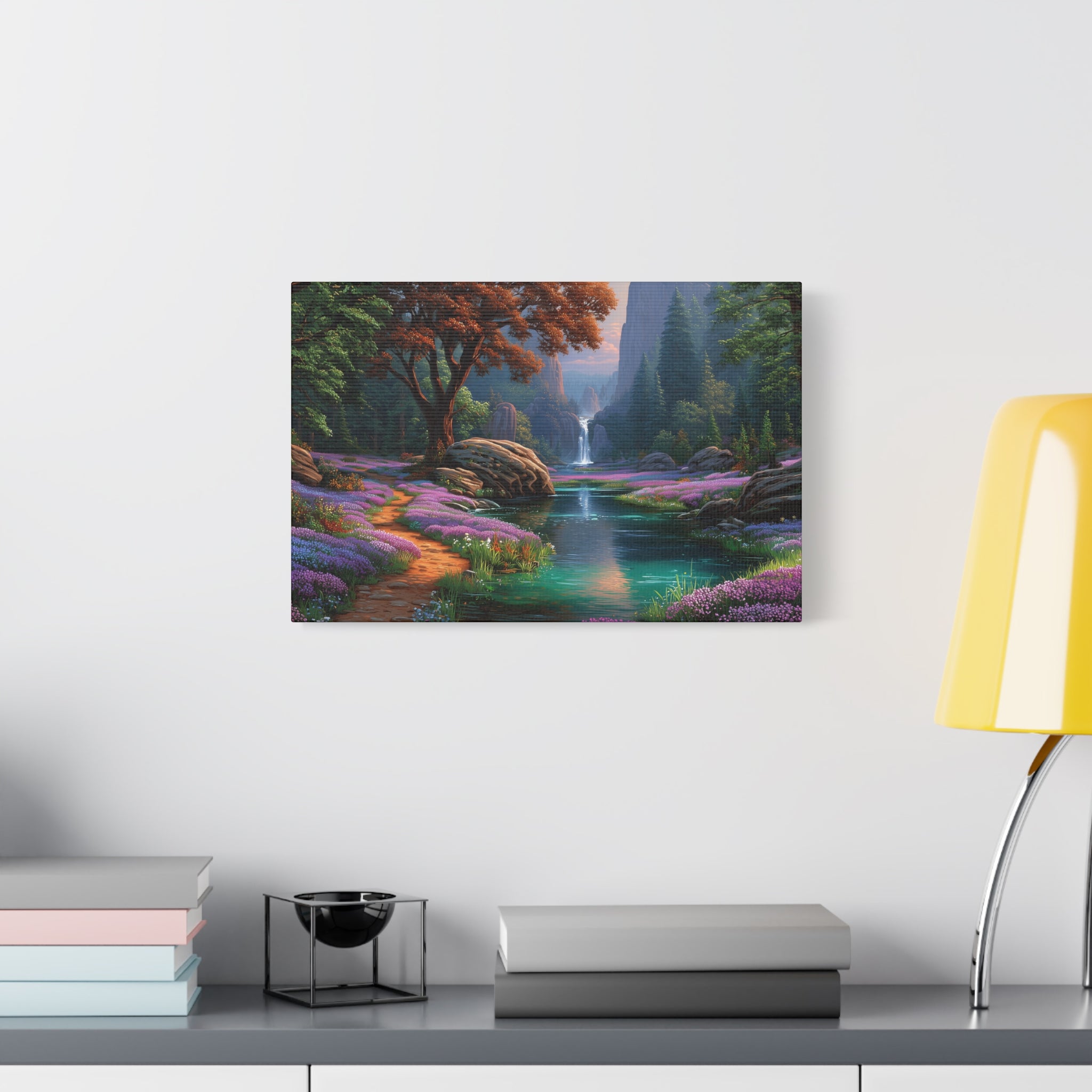 Enchanted Forest Waterfall Matte Canvas Print Stretched Wall Art