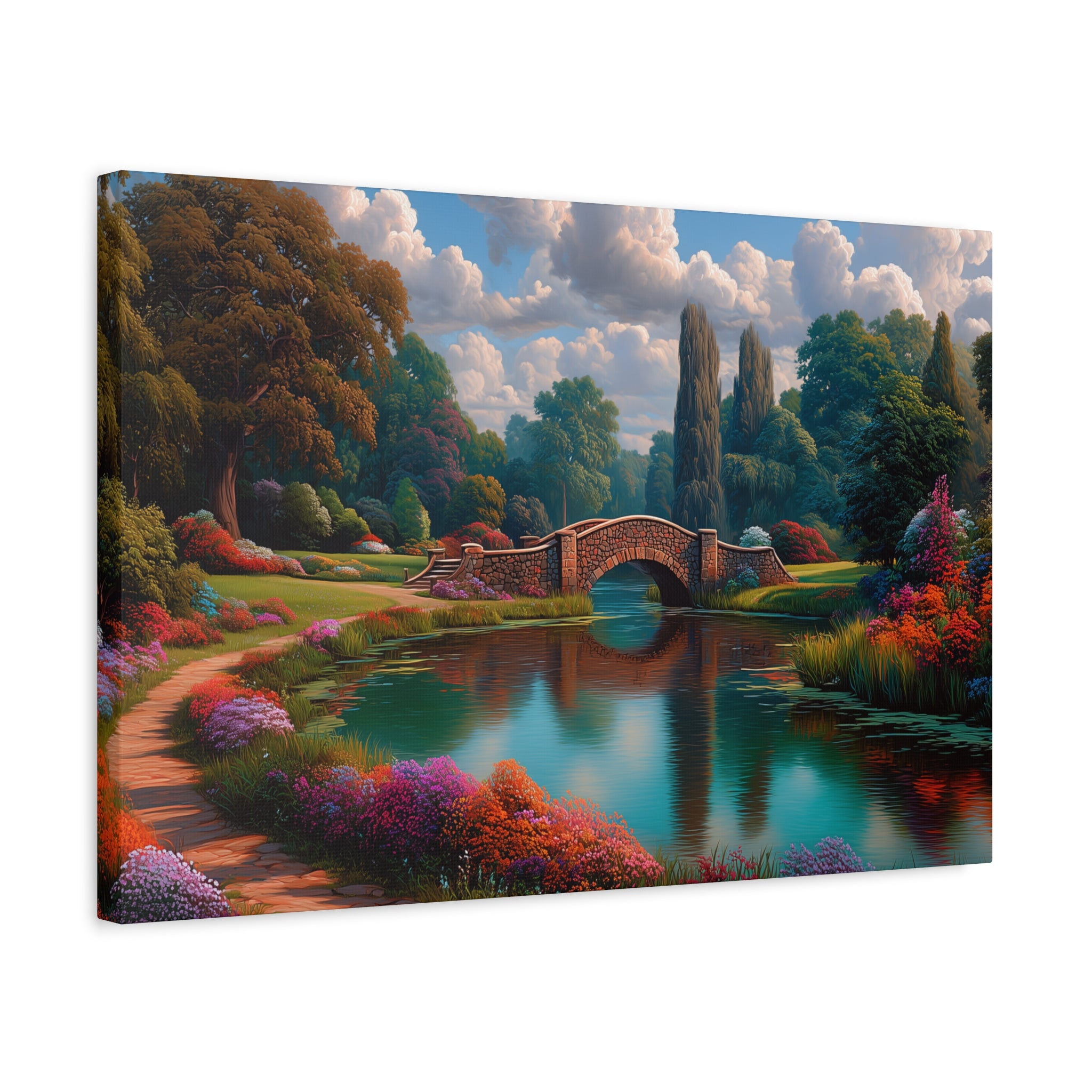 Canvas Wall Art Serene Garden Bridge Landscape Matte Canvas