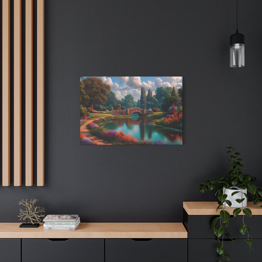 Canvas Wall Art Serene Garden Bridge Landscape Matte Canvas