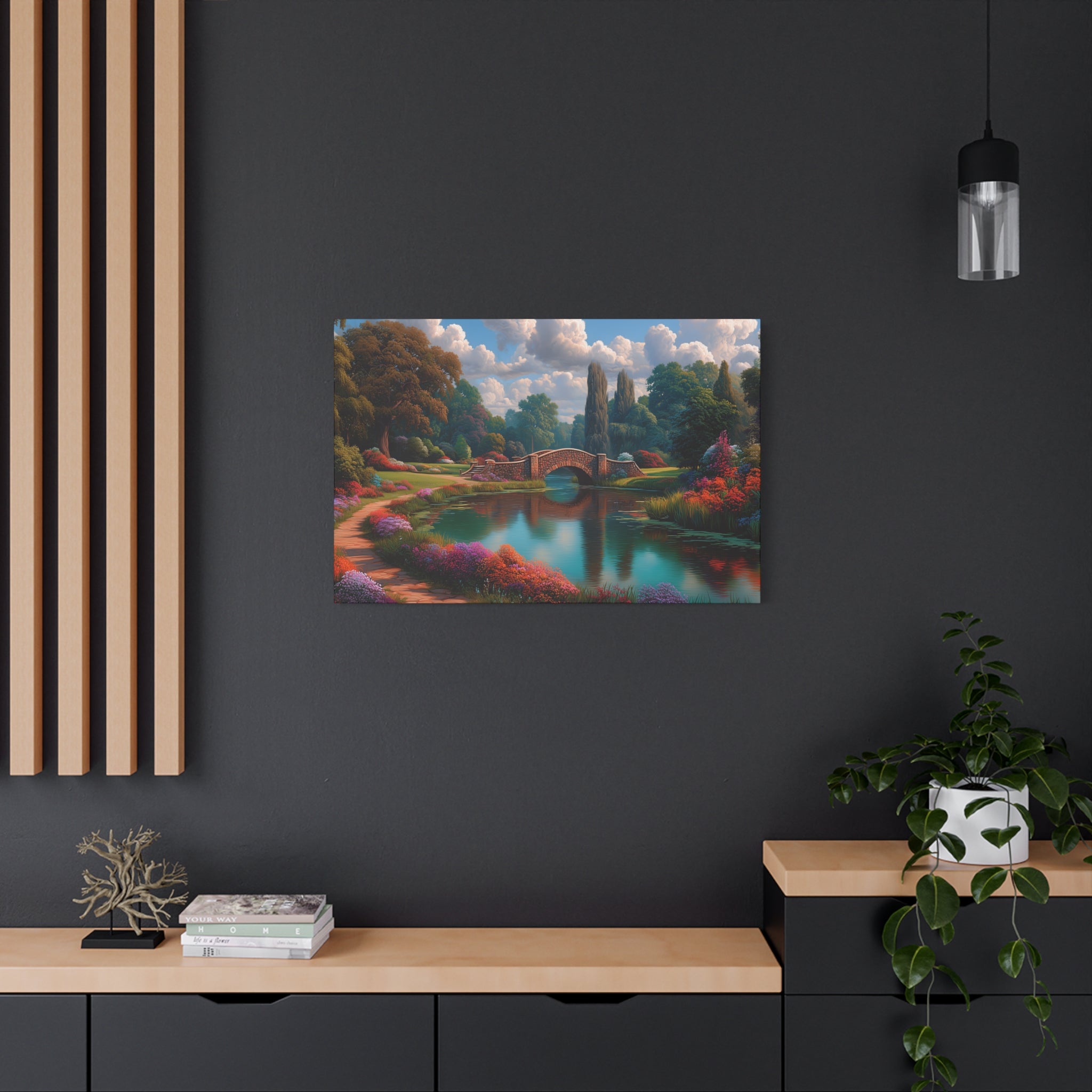 Canvas Wall Art Serene Garden Bridge Landscape Matte Canvas