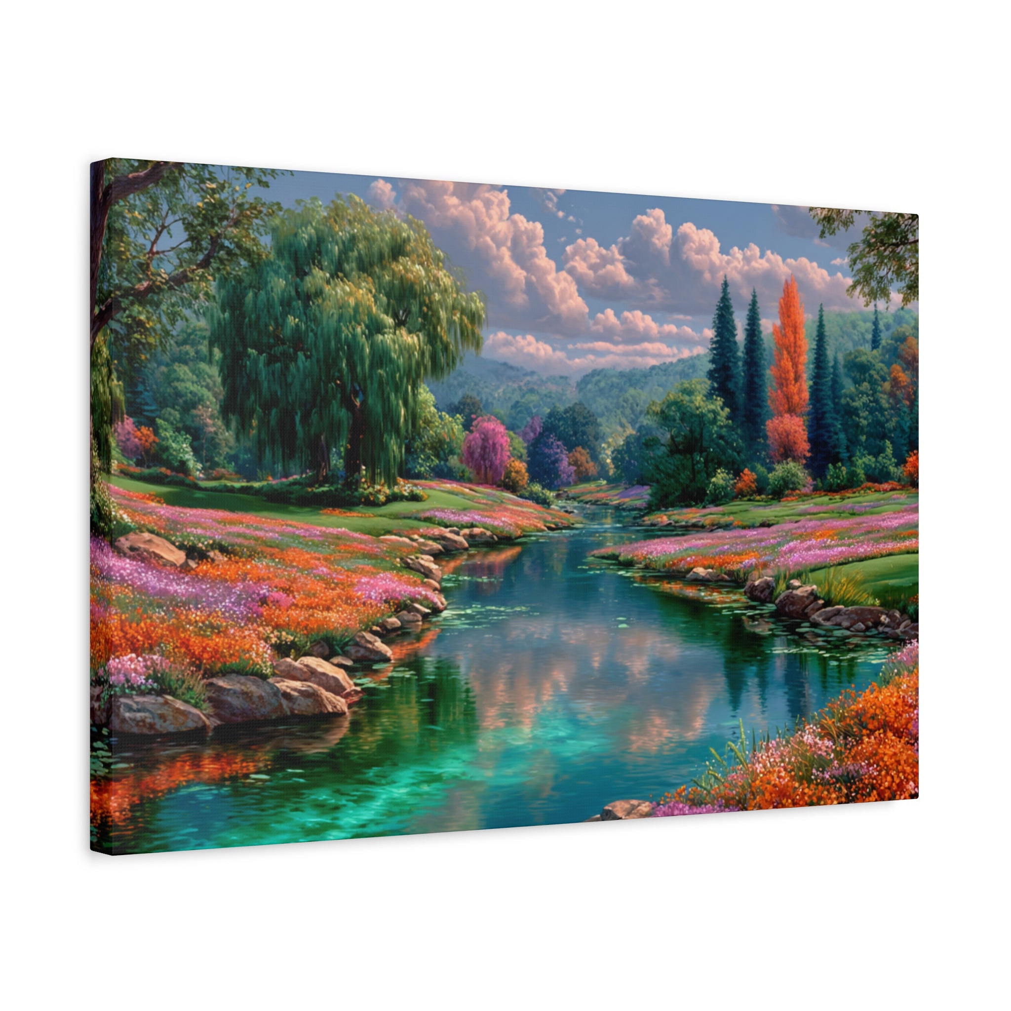 Scenic River Landscape Matte Canvas Wall Art Stretched 1.25"