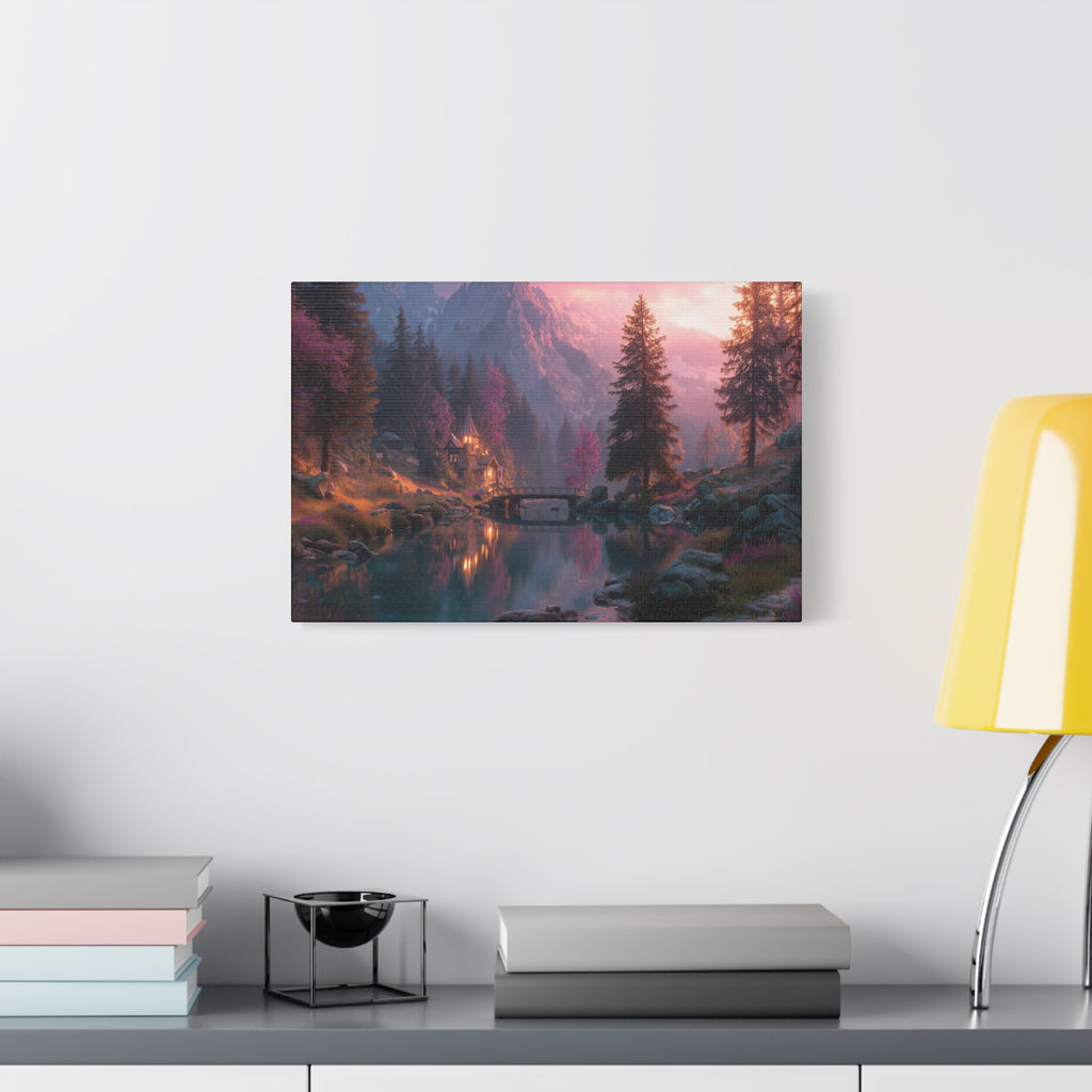 Sunset Forest Lake Matte Canvas Wall Art Stretched 1.25"