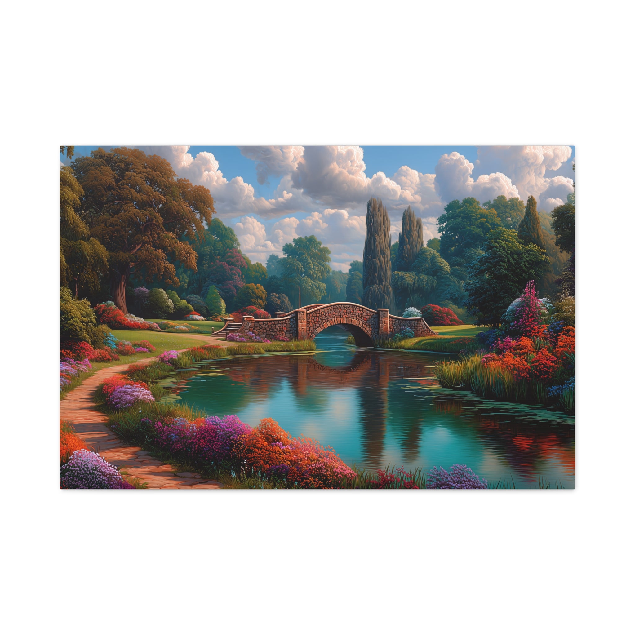 Canvas Wall Art Serene Garden Bridge Landscape Matte Canvas