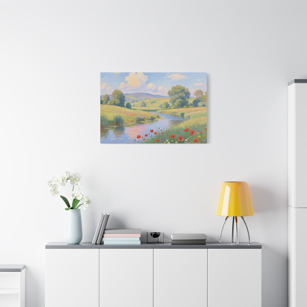 Poppy Meadow River Matte Canvas Print Stretched 1.25"