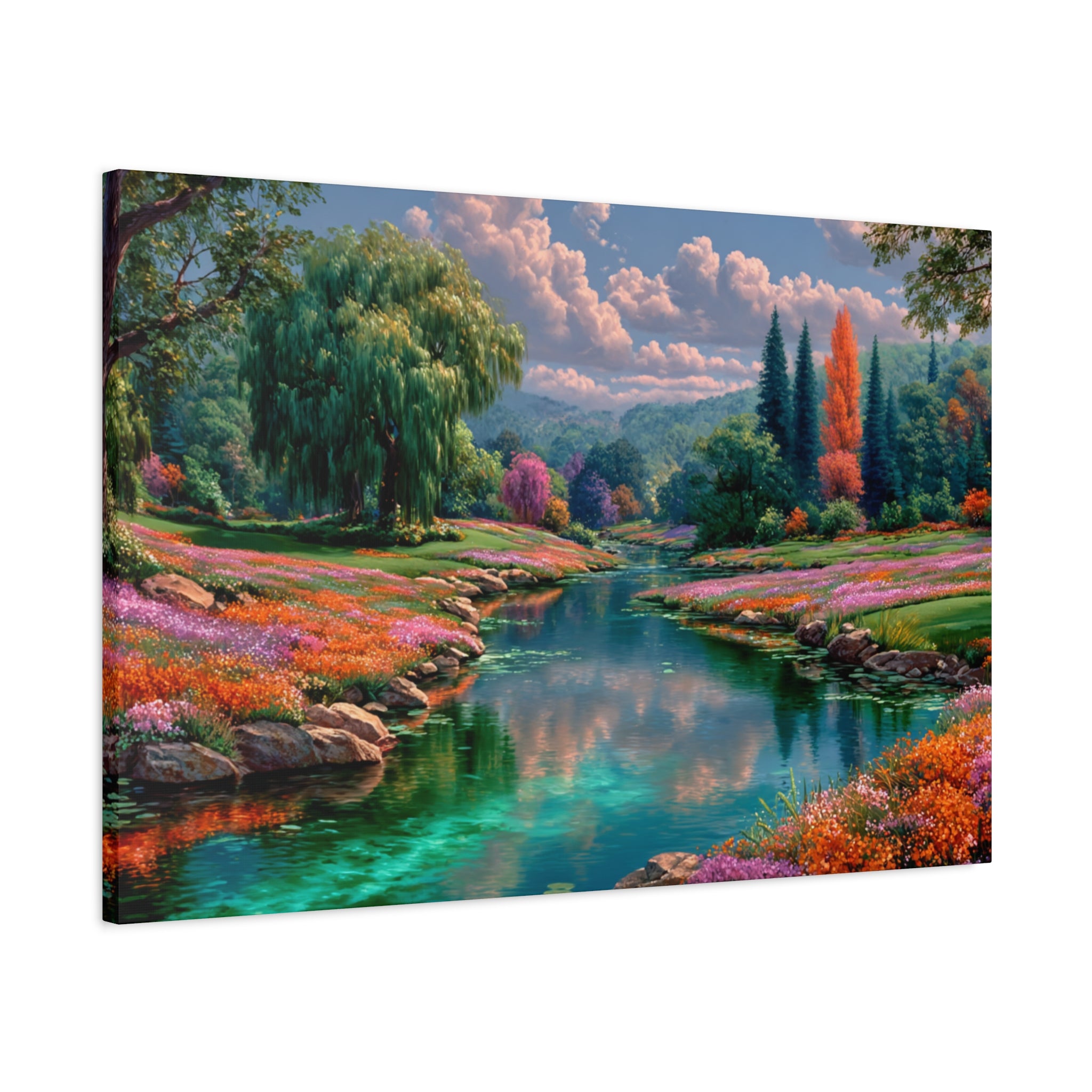 Scenic River Landscape Matte Canvas Wall Art Stretched 1.25"