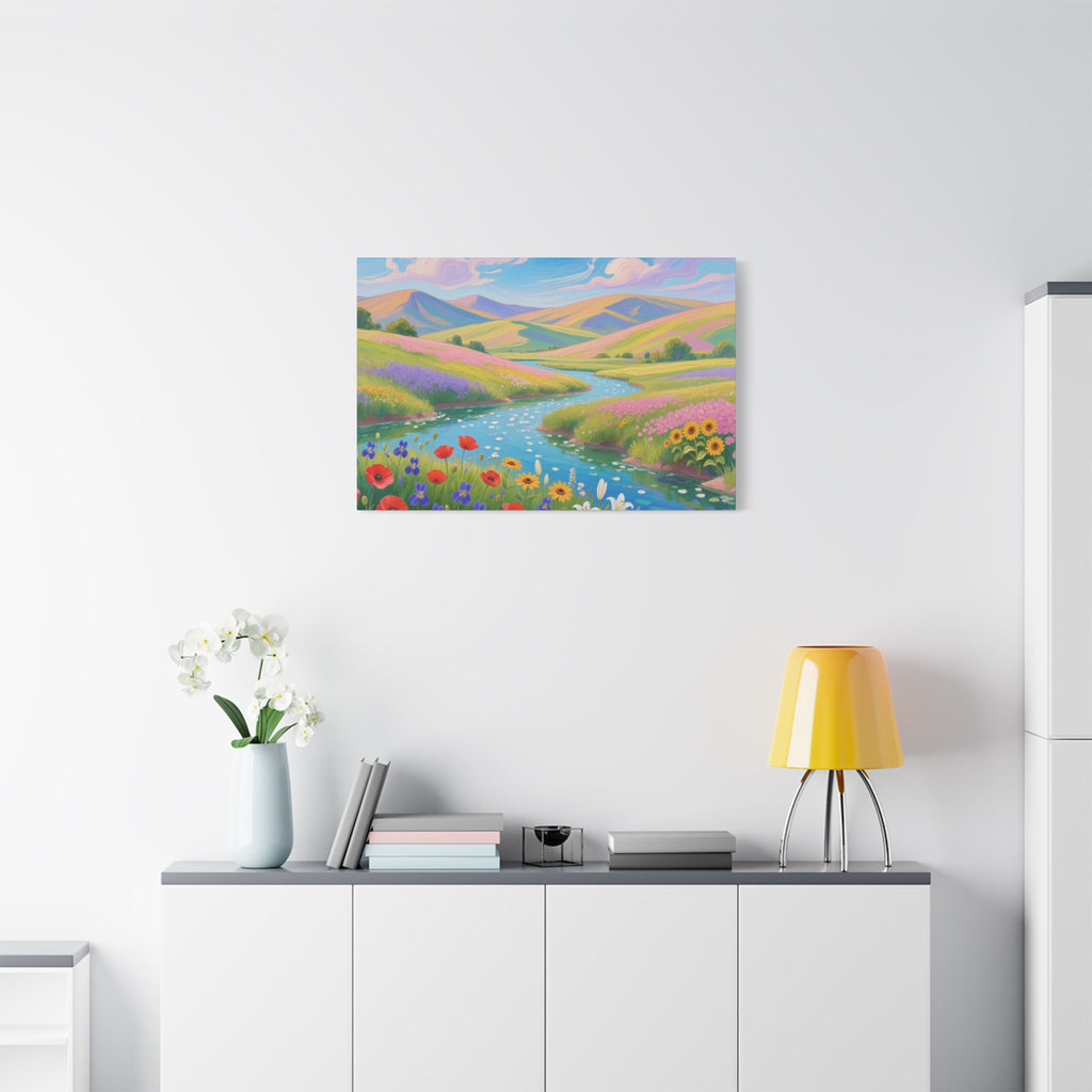 Matte Canvas Print Colorful Meadow River Landscape Wall Art