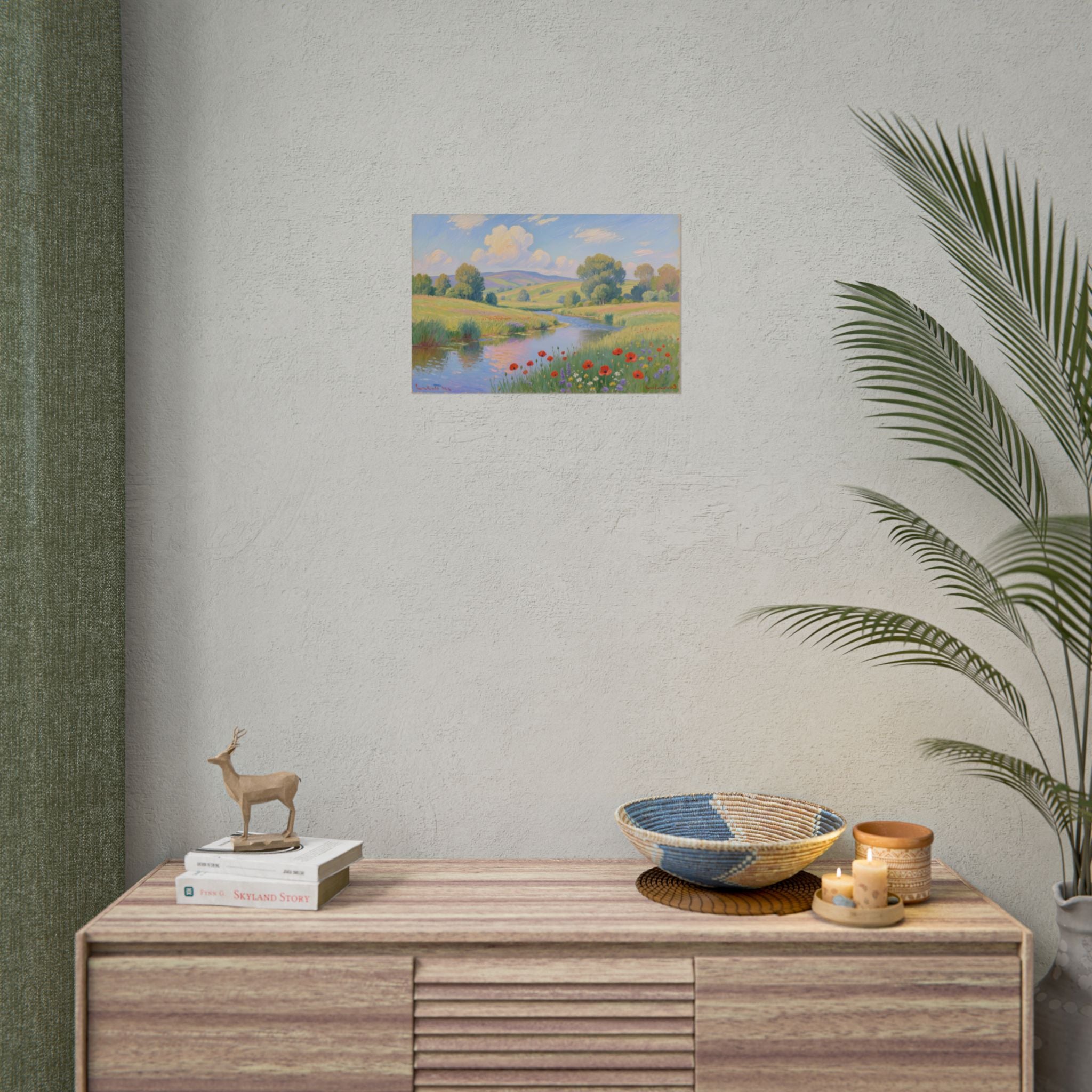 Tranquil Meadow River Landscape Print