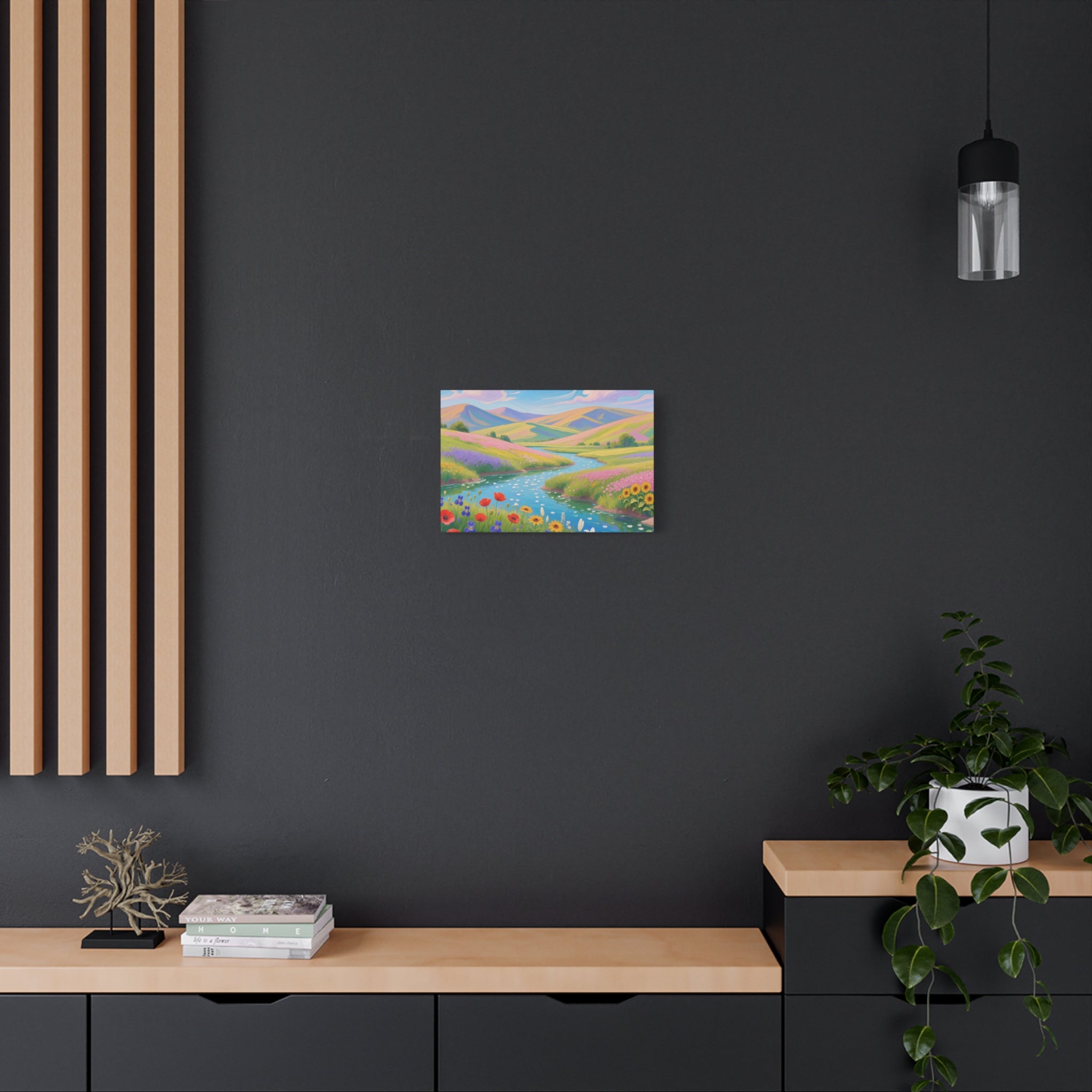 Matte Canvas Print Colorful Meadow River Landscape Wall Art