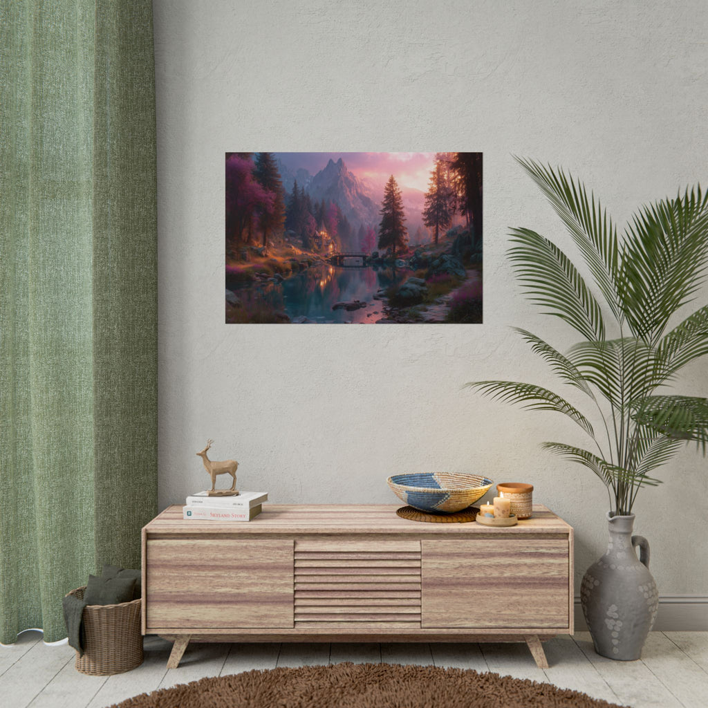 Landscape Serene Mountain Lake at Sunset Wall Art