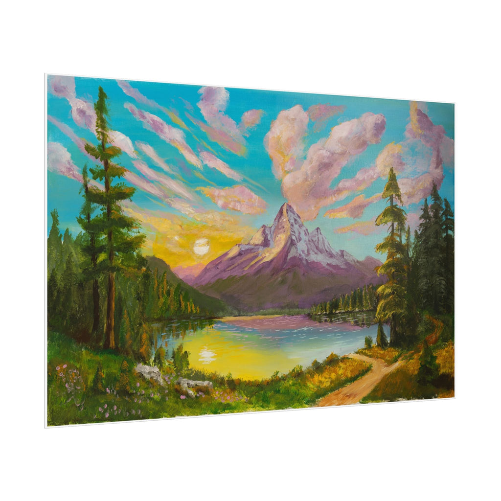 Serene Mountain Lake Sunset Art Print
