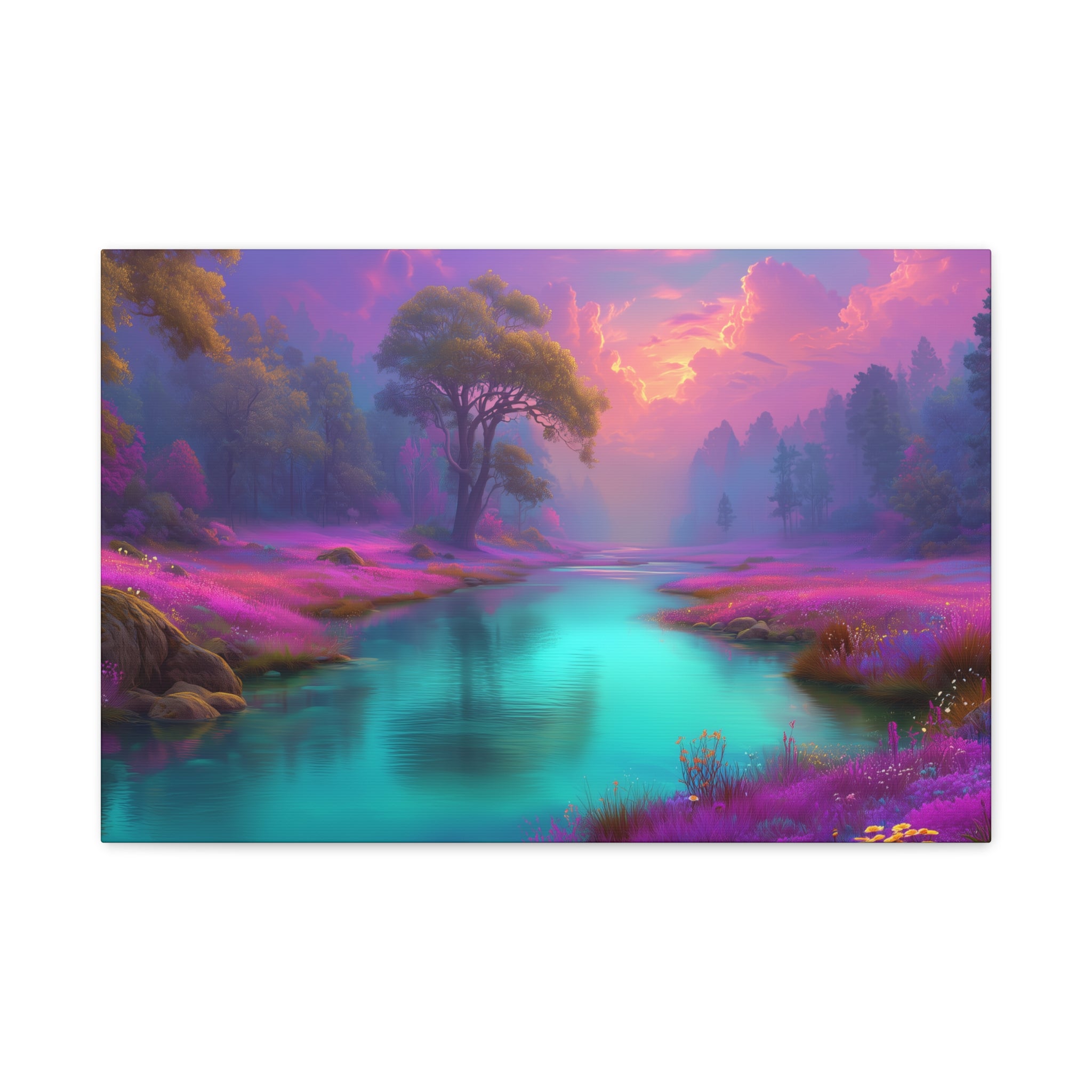 Dreamscape River Matte Canvas Wall Art Vibrant Fantasy Landscape, Stretched 1.25"