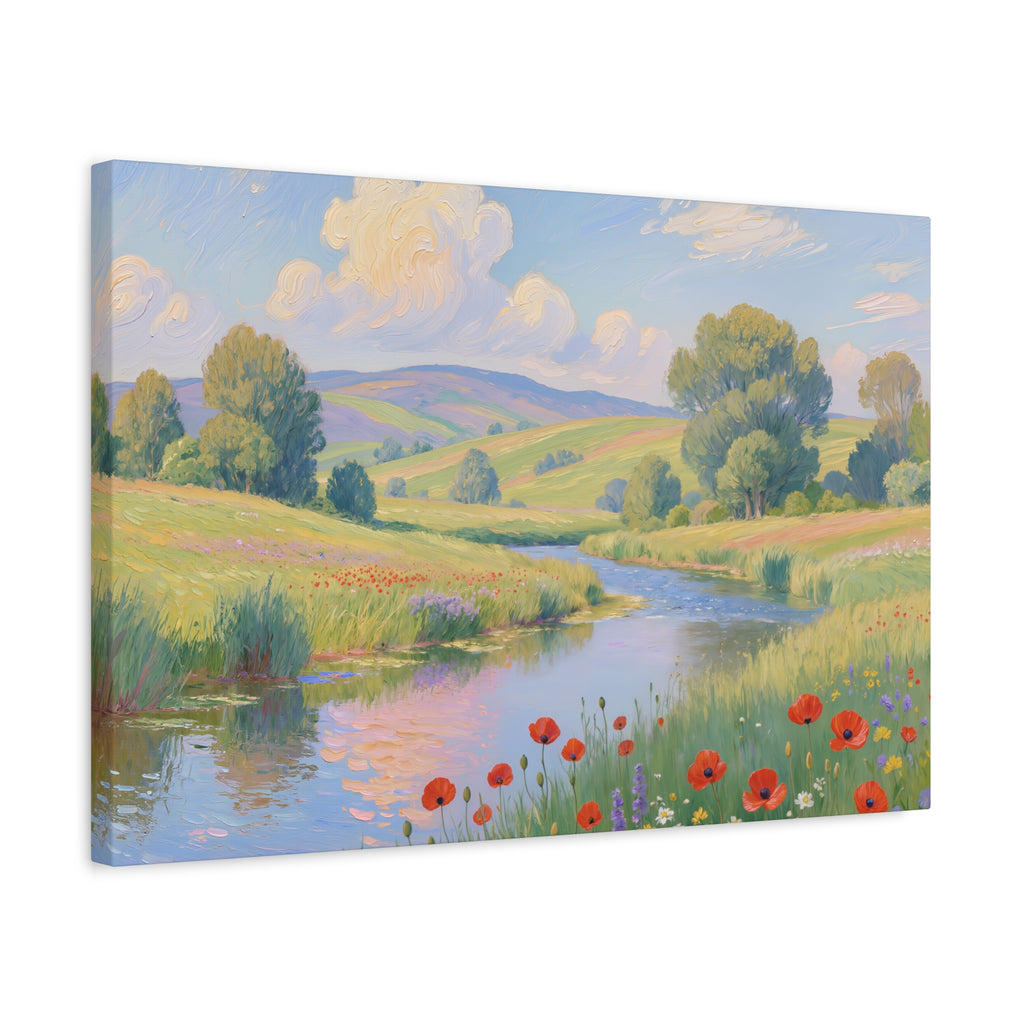 Poppy Meadow River Matte Canvas Print Stretched 1.25"