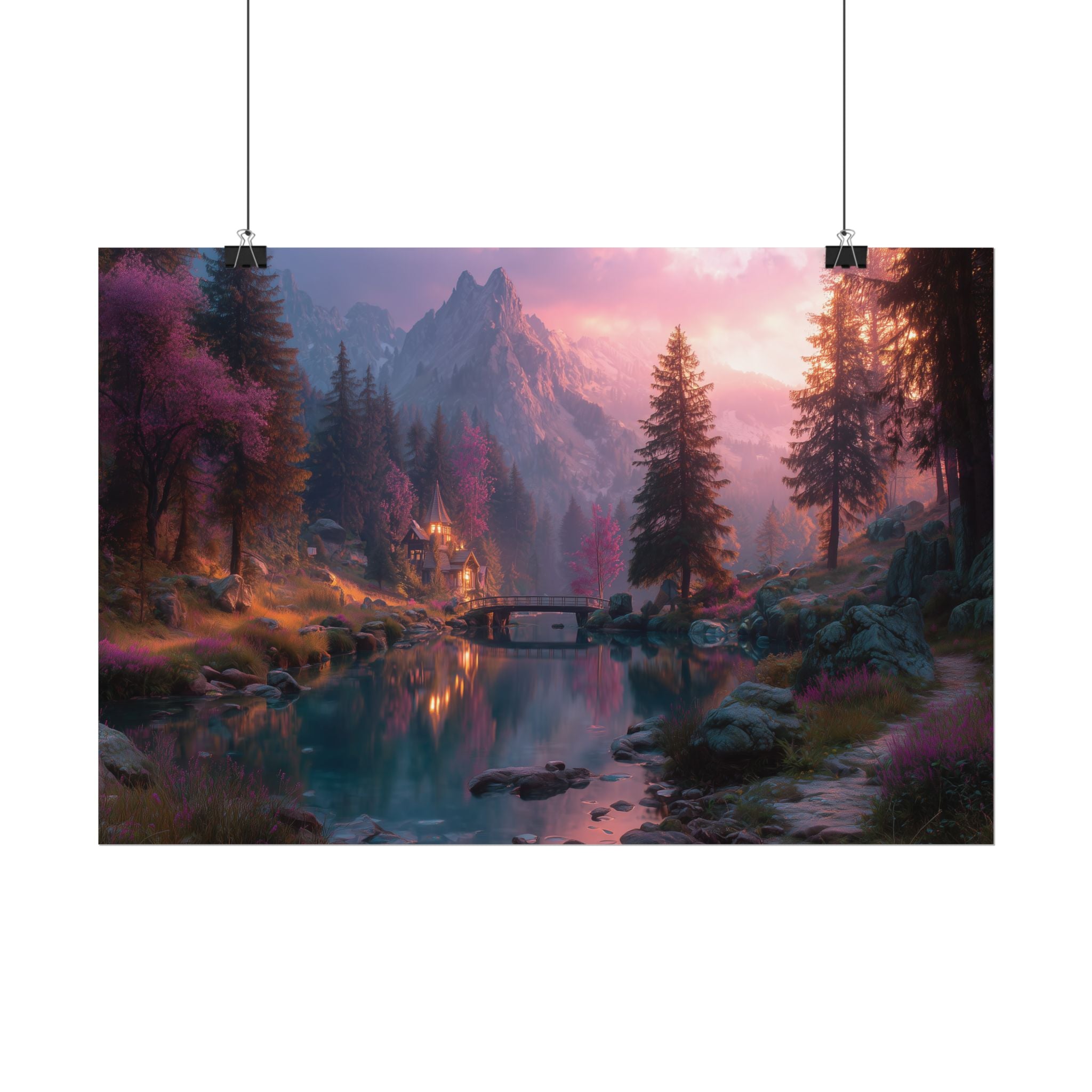 Landscape Serene Mountain Lake at Sunset Wall Art