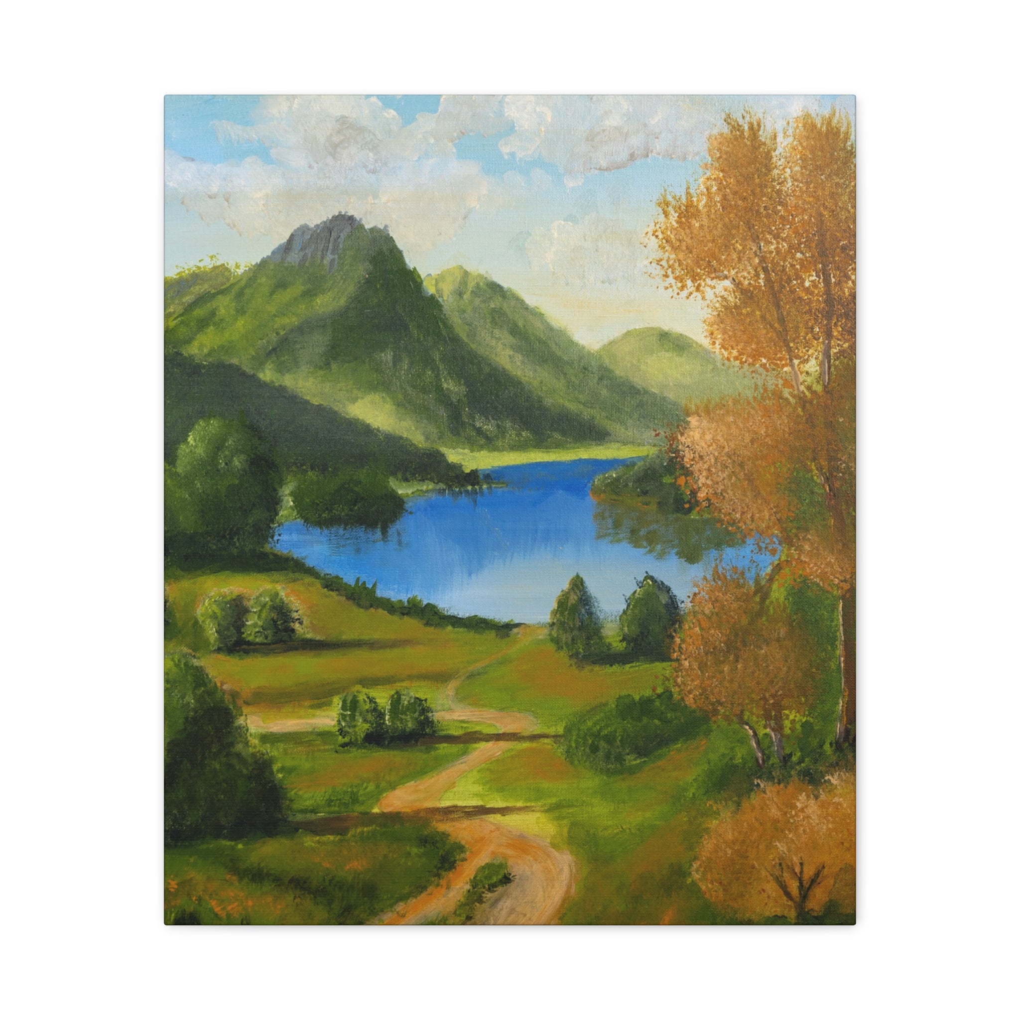 Landscape Canvas Wall Art Serene Mountain Lake Matte Stretched Canvas (1.25")