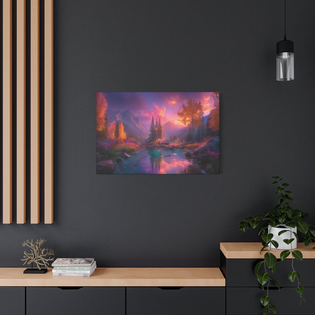 Sunset Fantasy Landscape Matte Canvas Stretched Wall Art