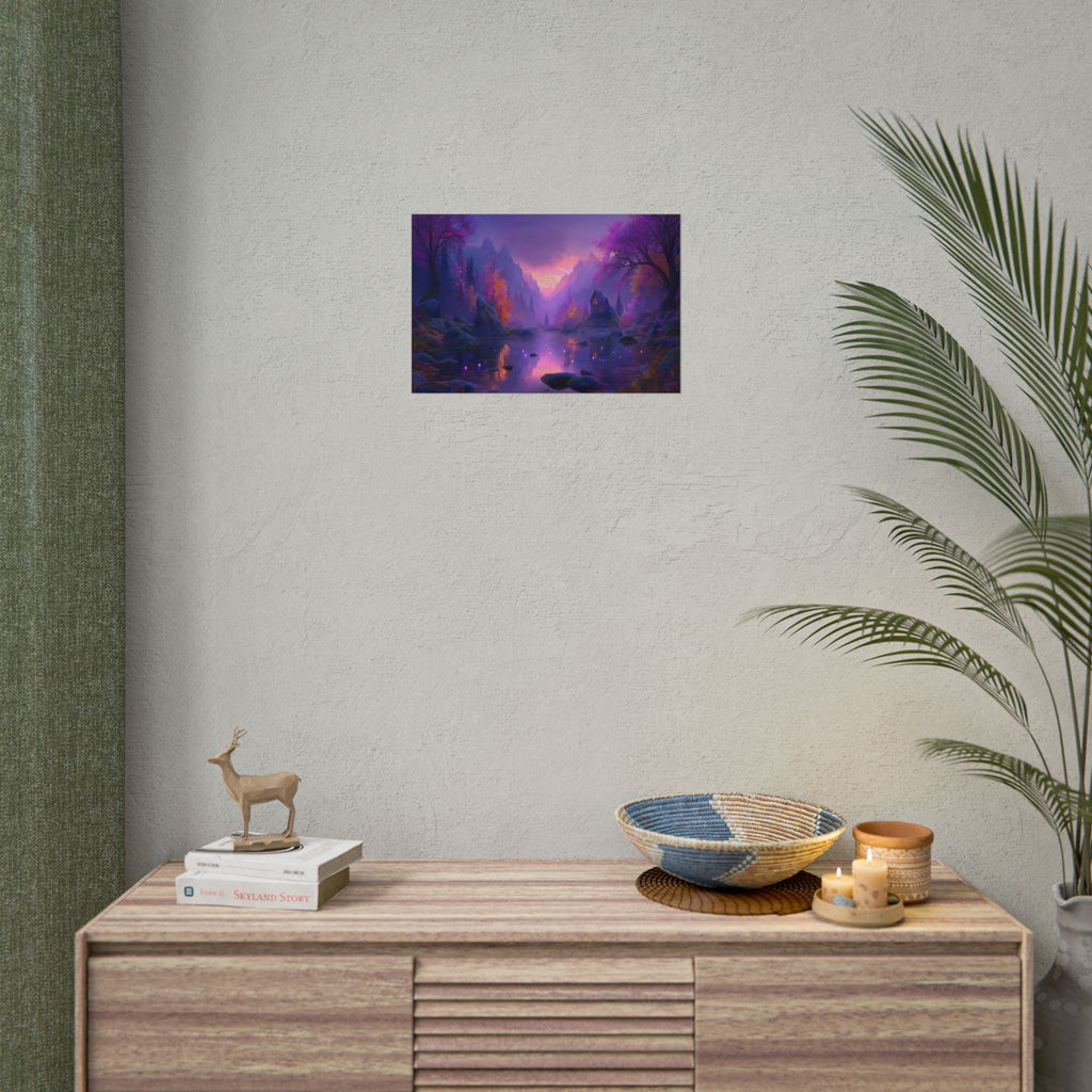 Fantasy Landscape Purple Twilight Lake Scene print
