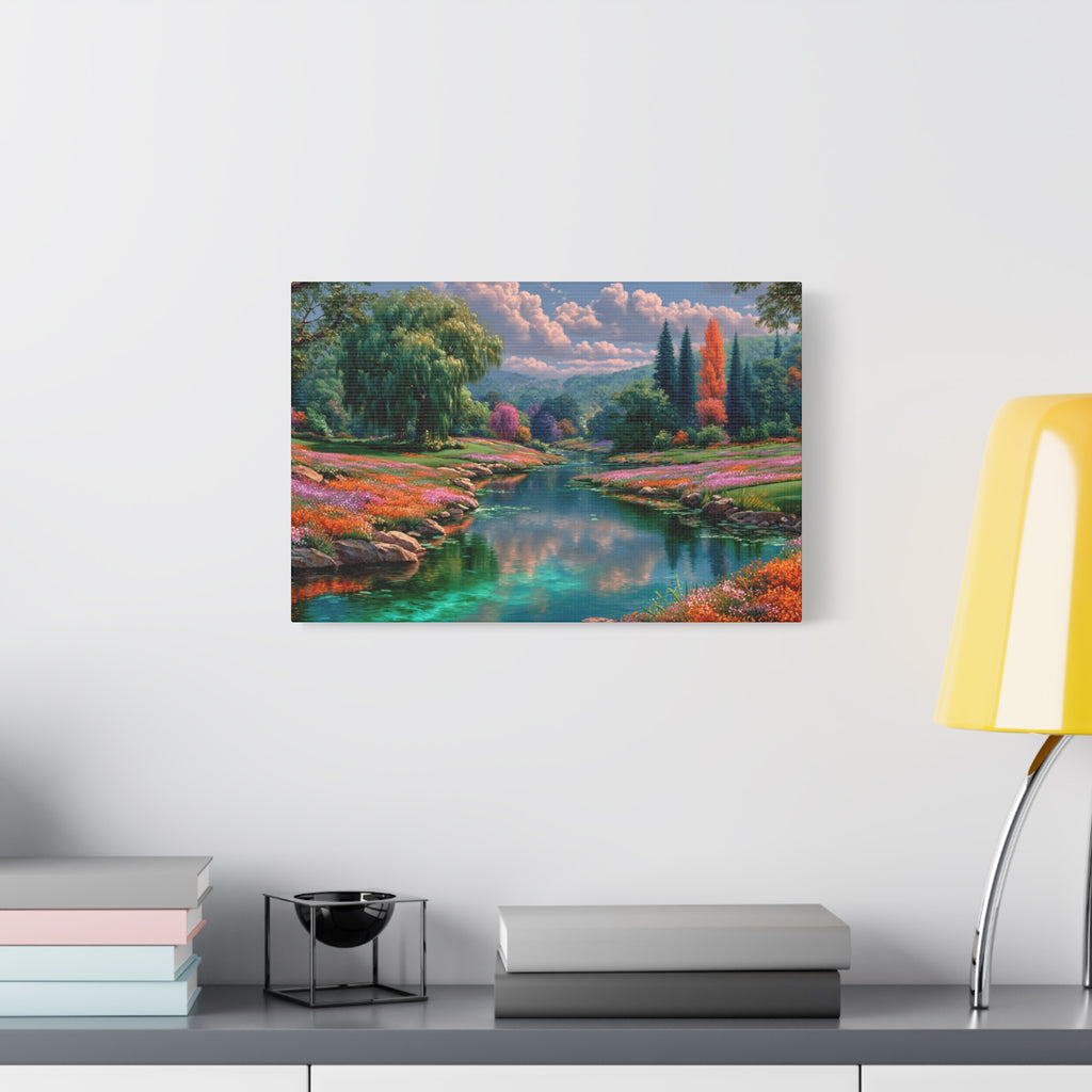 Scenic River Landscape Matte Canvas Wall Art Stretched 1.25"