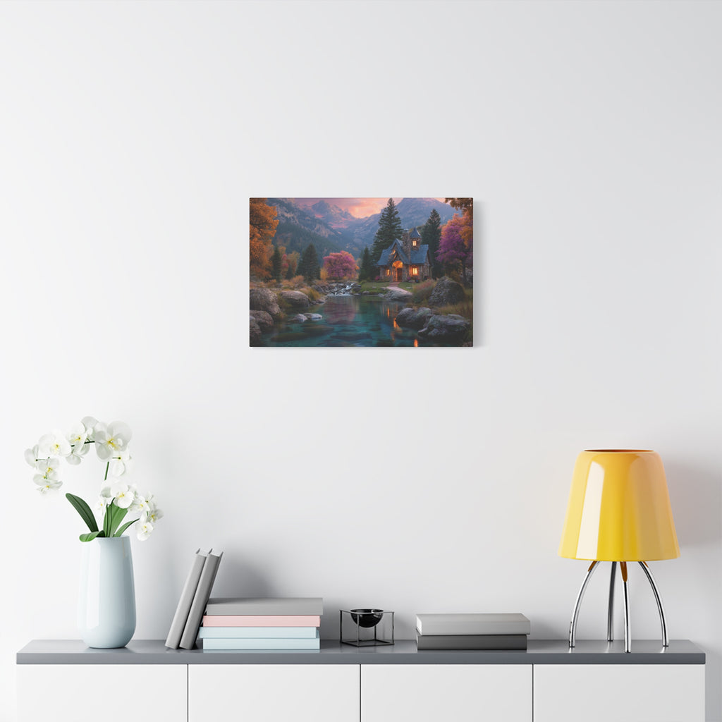 Cozy Mountain Cottage Matte Canvas Print Stretched Wall Art