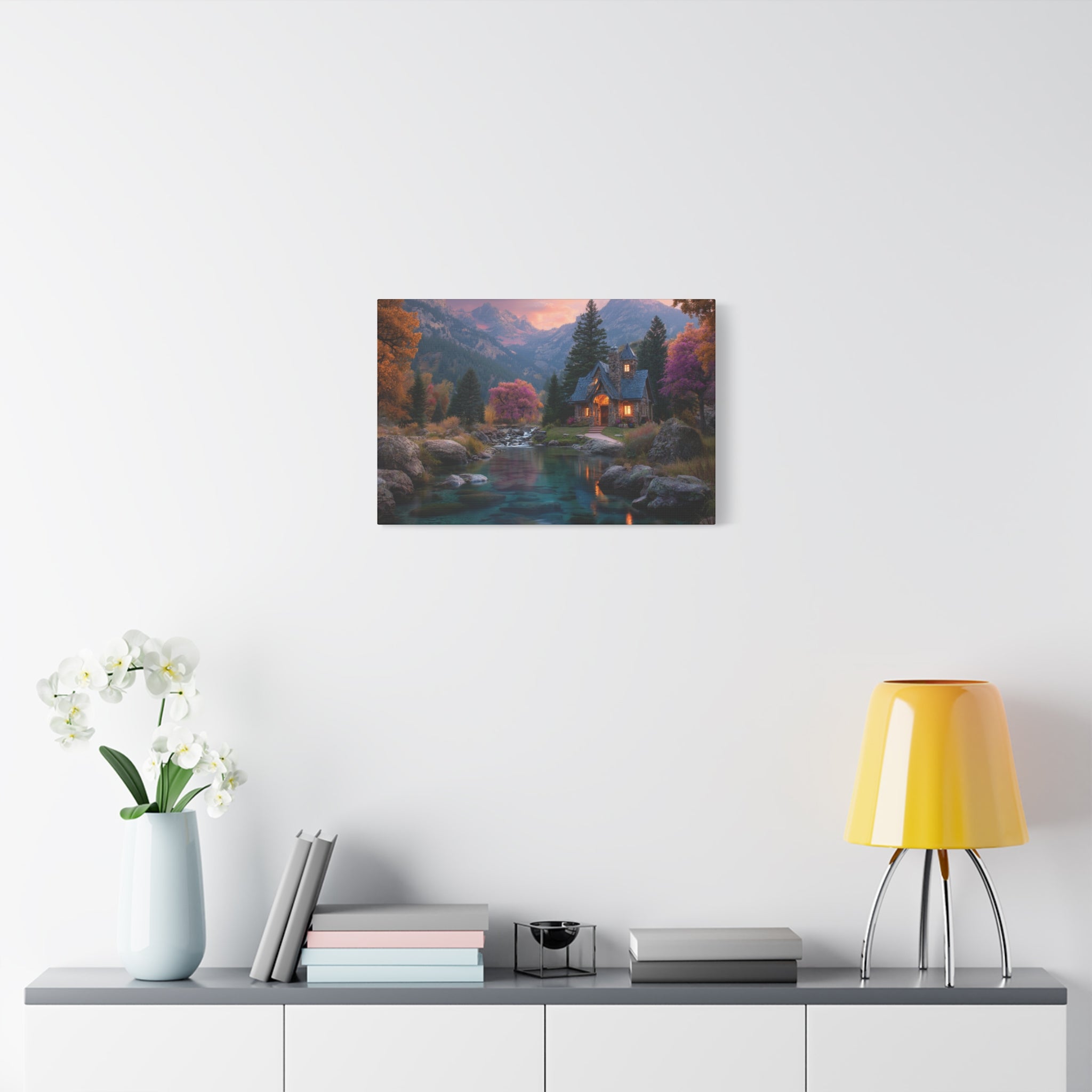 Cozy Mountain Cottage Matte Canvas Print Stretched Wall Art