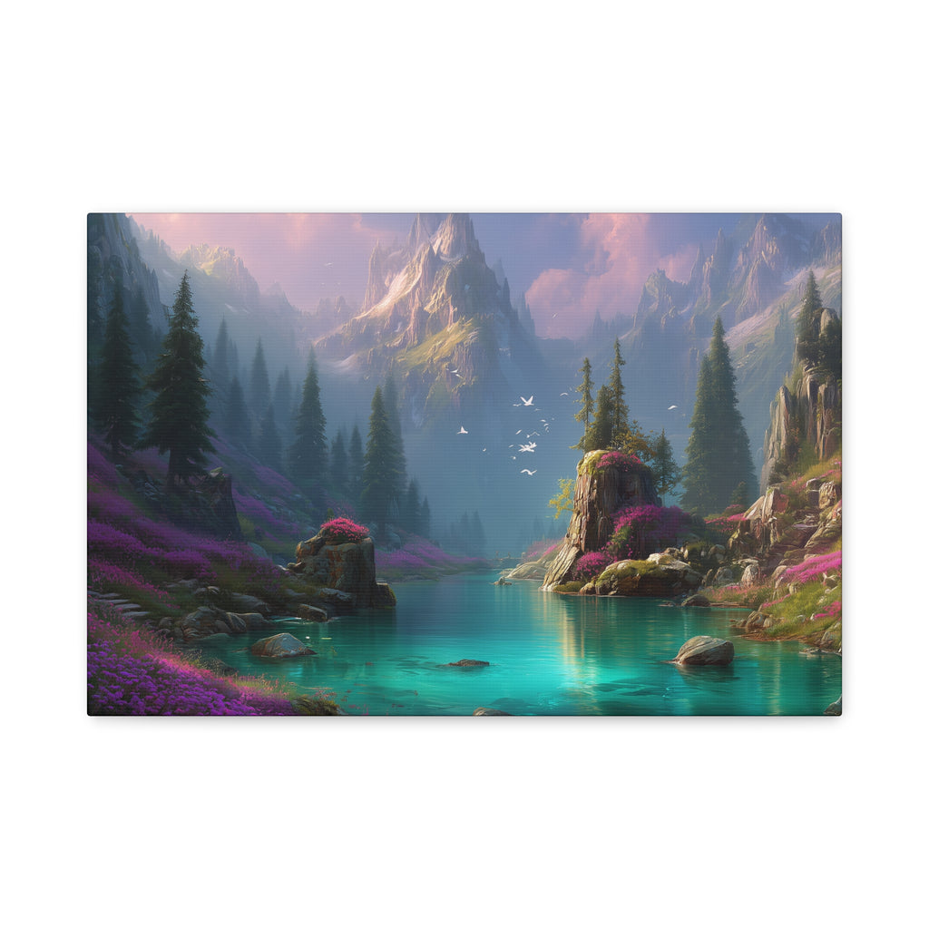 Matte Stretched Canvas Wall Art Tranquil Fantasy Lake Landscape