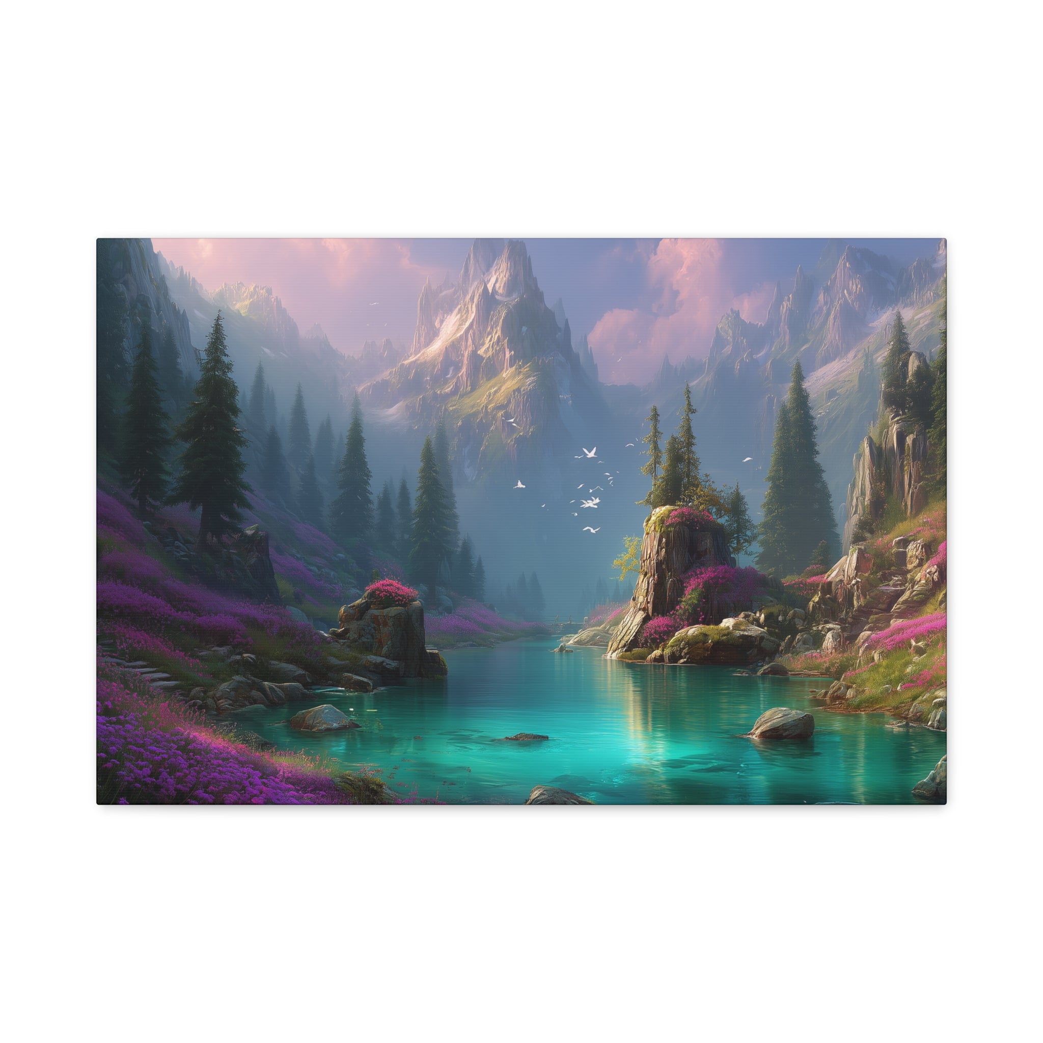 Matte Stretched Canvas Wall Art Tranquil Fantasy Lake Landscape